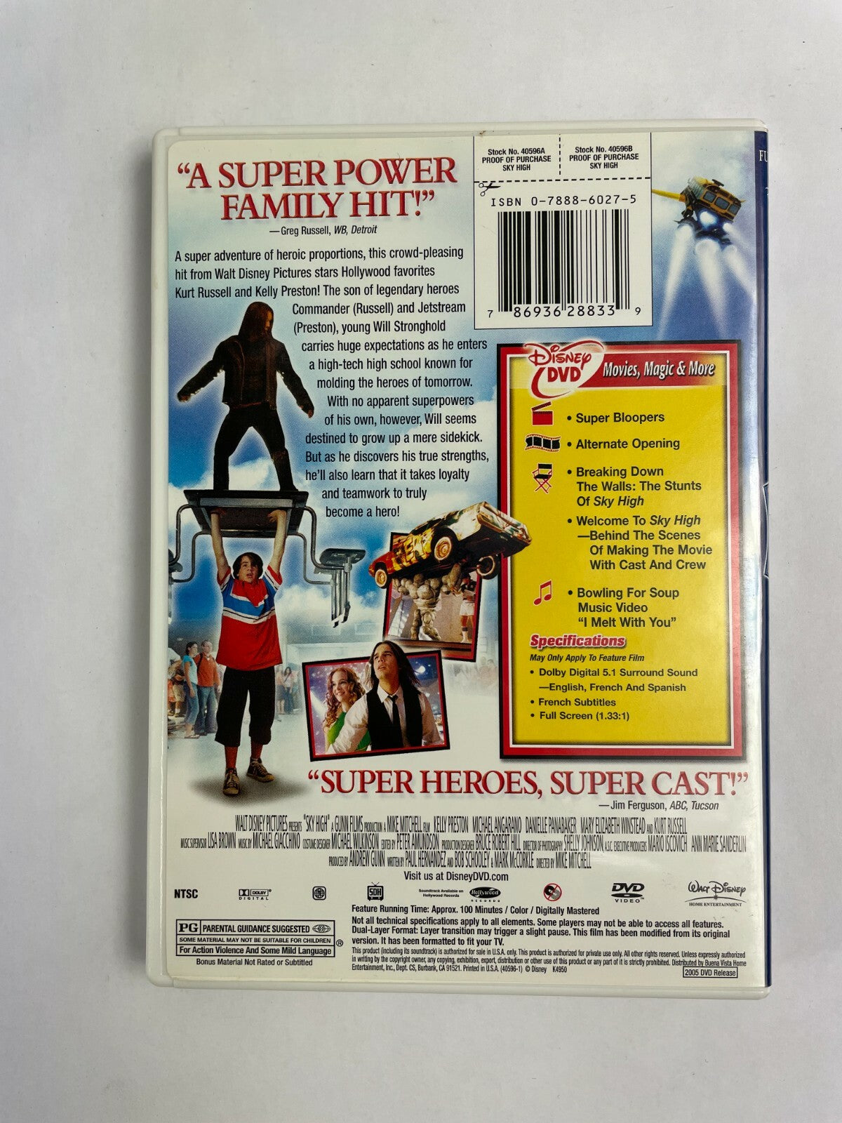 Disney's " Sky High "Kurt Russel Kelly Preston DVD Movies - Mint Disc Free Ship