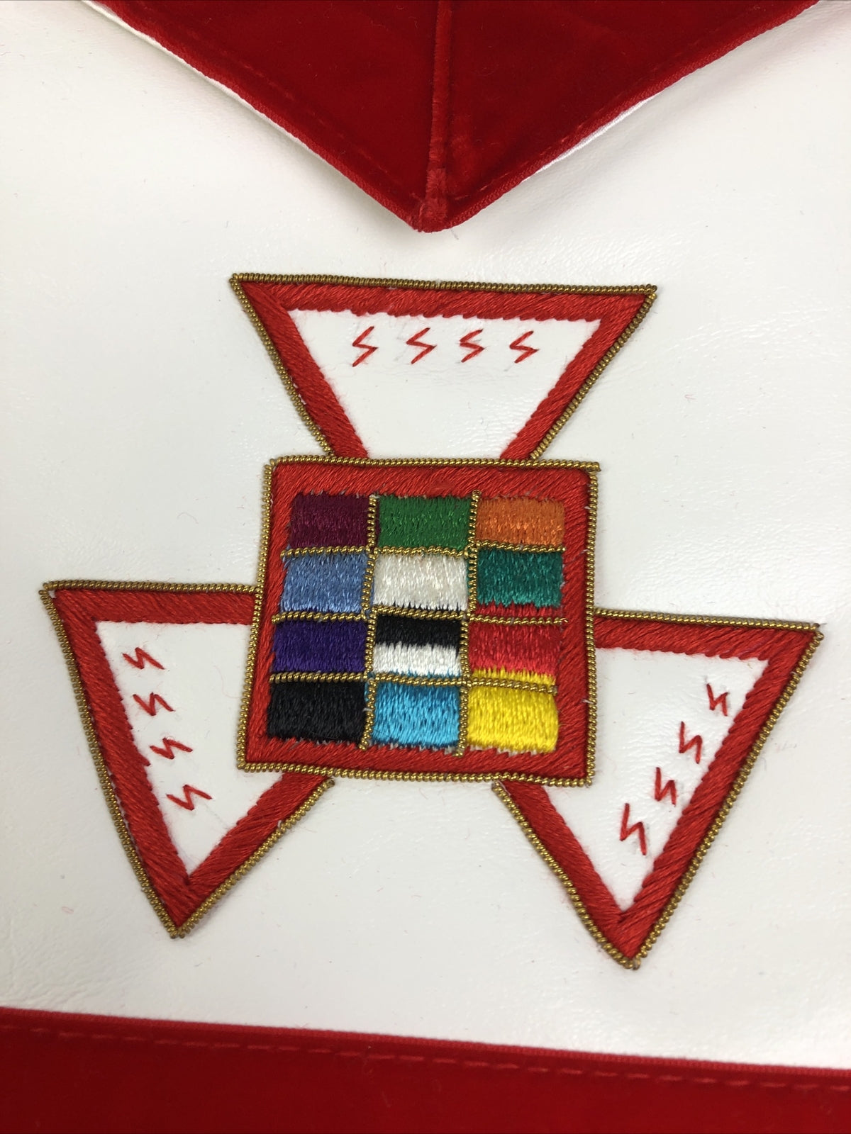 Vintage LAFSCO USA Free Mason Masonic Presentation Apron Banner Ornate RED WHITE