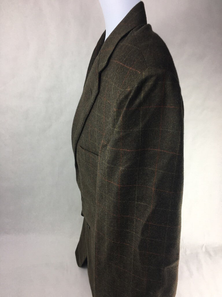 Faconnable Mens Suit Jacket Brown Windowpane Notch Lapel Wool Blend 54 US 44