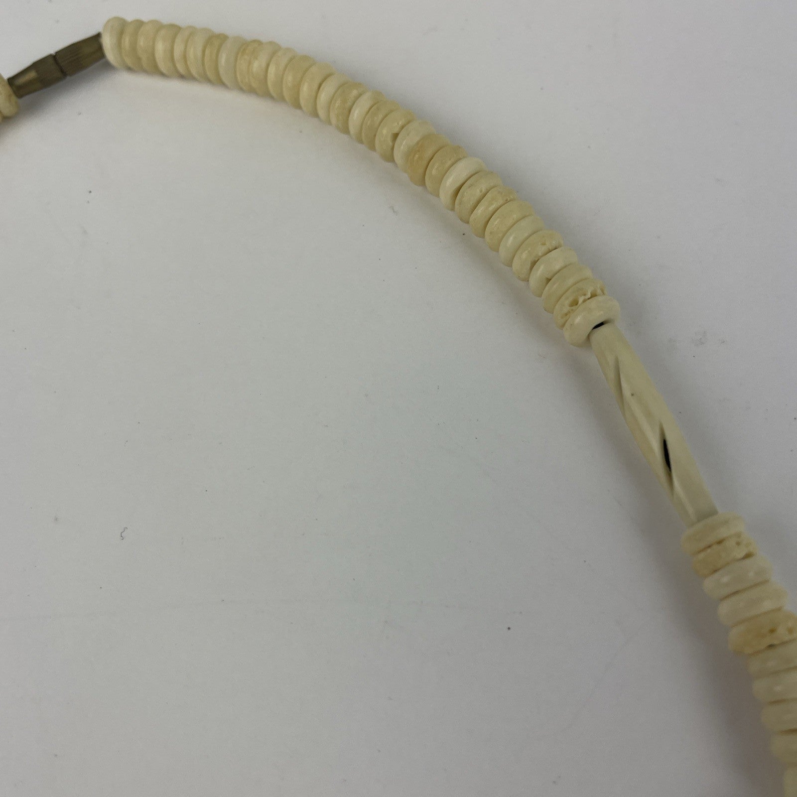 Tibetan Yak Bone Hand Carved Boho Om Necklace Vintage Jewelry Brass Screw Clasp