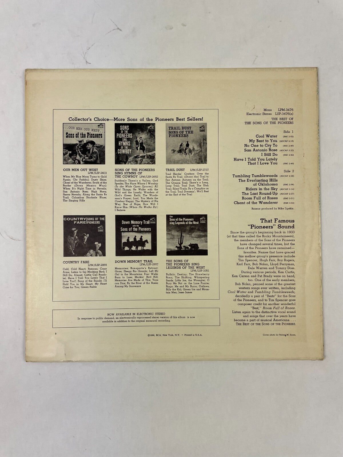 The Best Of The Sons of the Pioneers Cool Water Tumling Tumbleweeds Vinyl Record