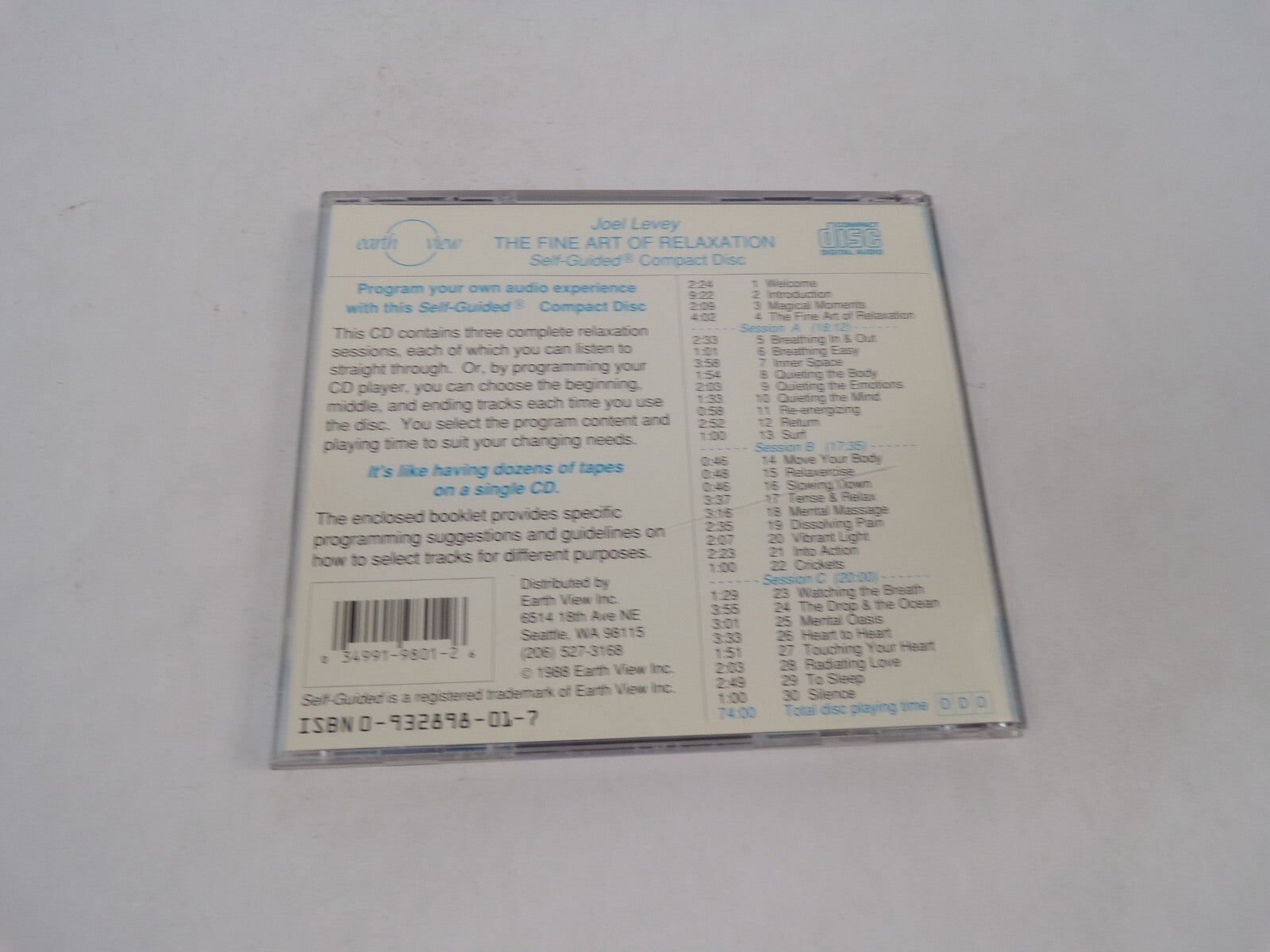 Joel Levey The Fine Art Of Relaxation Self-Guided Compact Disc Earth View CD#71