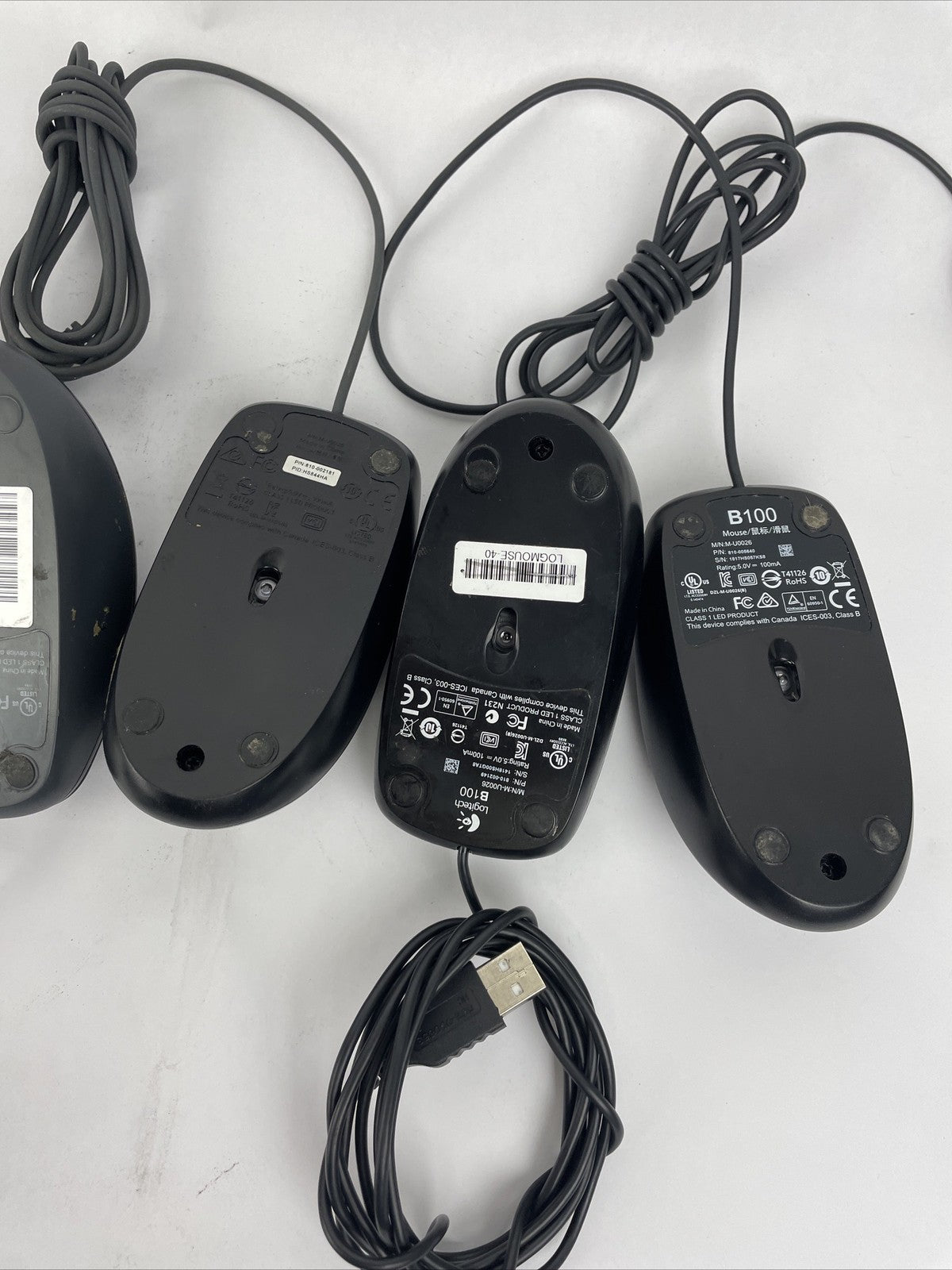 Lot of 11 Logitech Optical Corded Mouse USB 3 Button Computers B100 M100 Assorte
