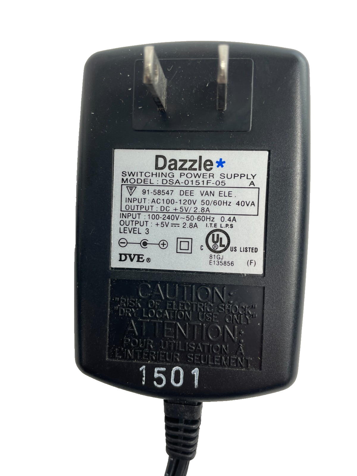 Geniune Dazzle Model DSA-0151F-05 Output 5V 2.8 A Power Supply AC Adapter #A42