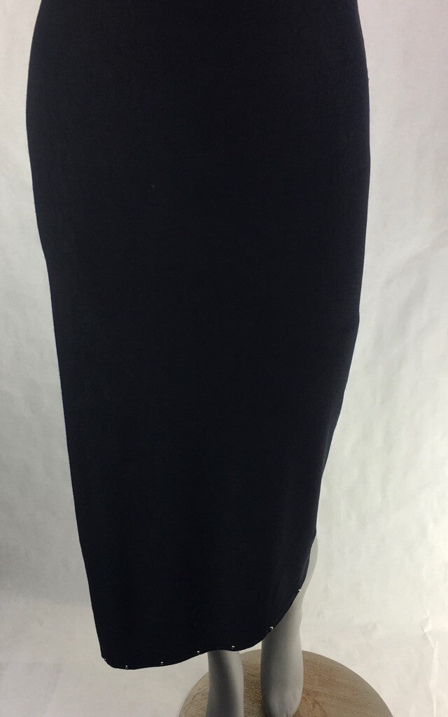 ESP Womens Sheath Dress Black Spaghetti Strap Asymmetric Studded Stretch S New