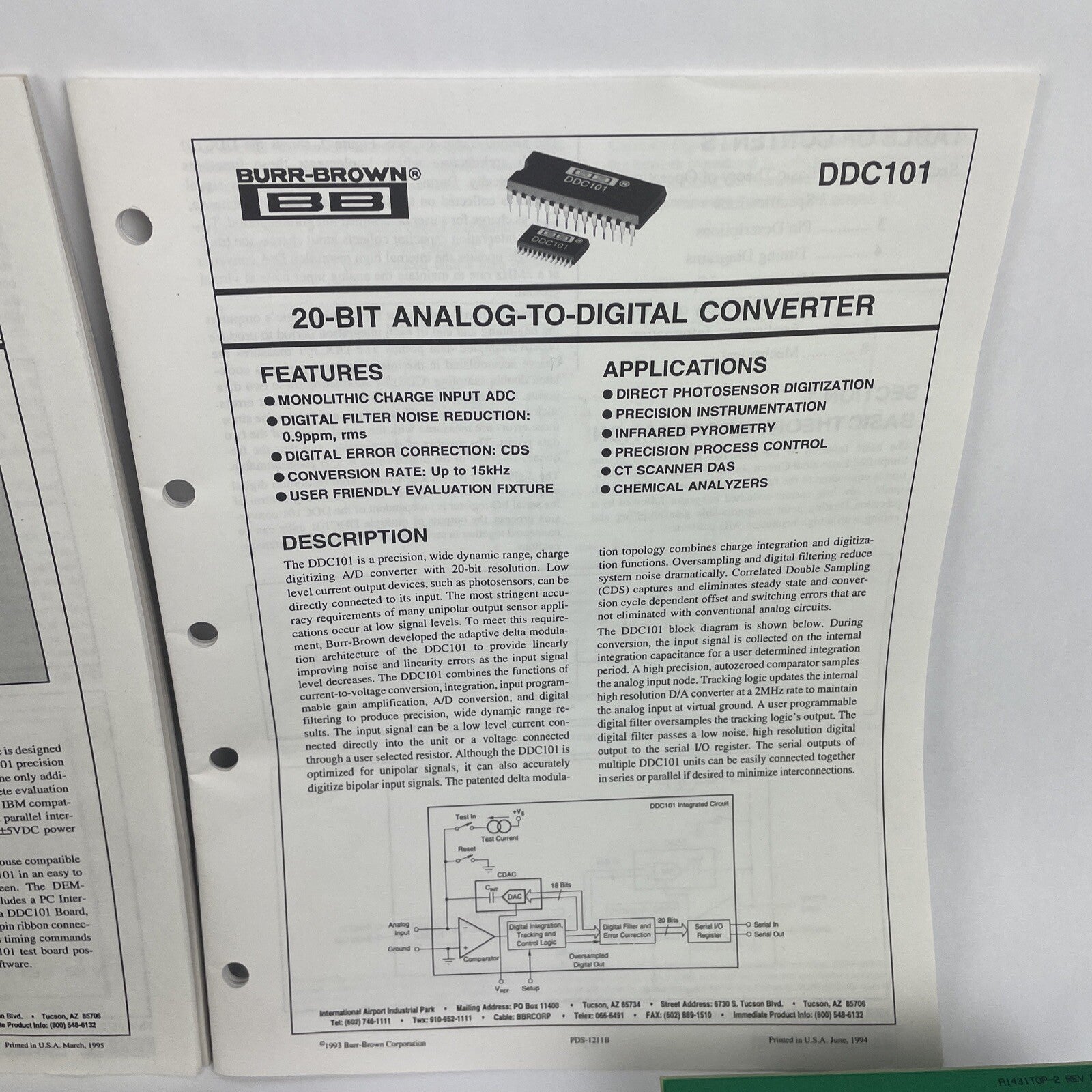 BURR-BROWN  DEM-DDC101P-C EVALUATION FIXTURE DDC101 Analog To Digital Converter