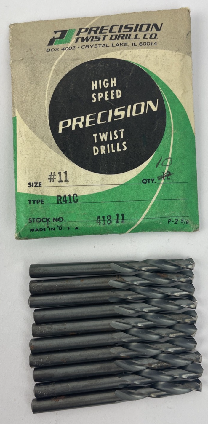 Pack of 10 High Speed Precision Twist Drill Bits Size #11 Jobber Type R41C NOS