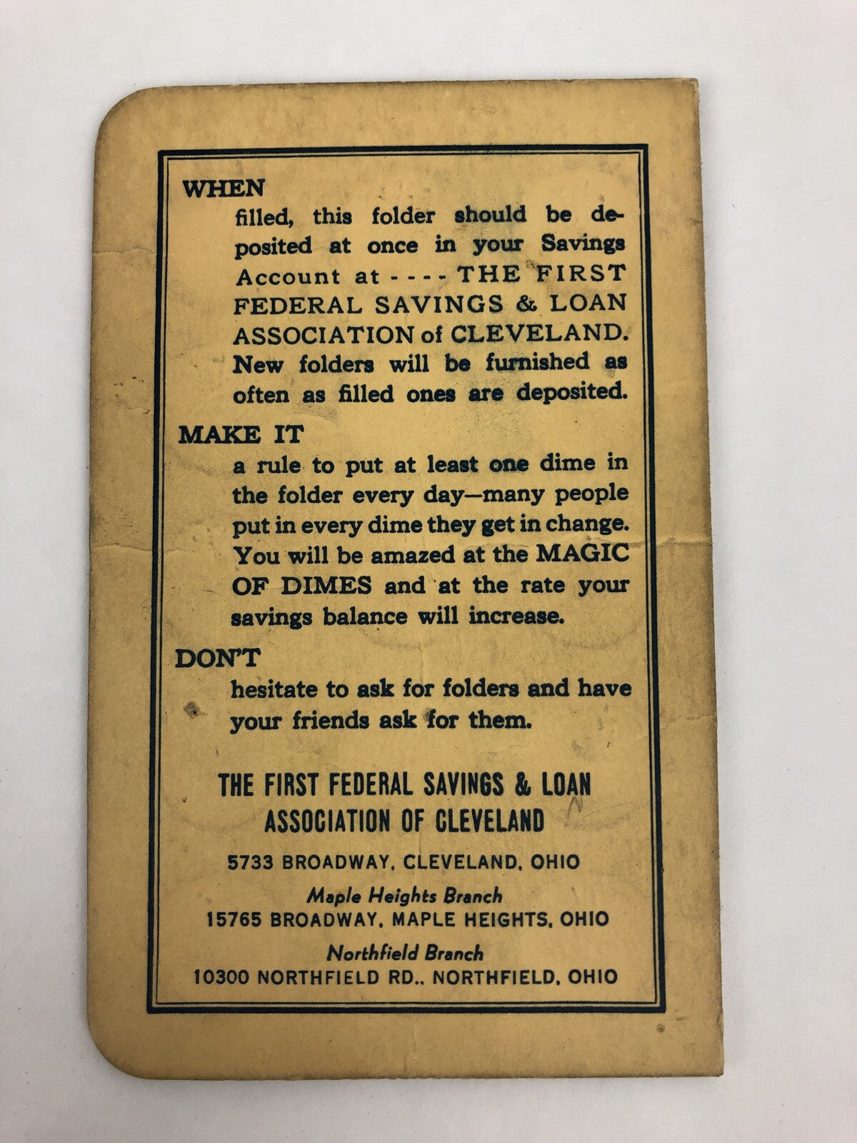First Federal Savings and Loan Association of Of Cleveland Ohio Dime Coin Bank