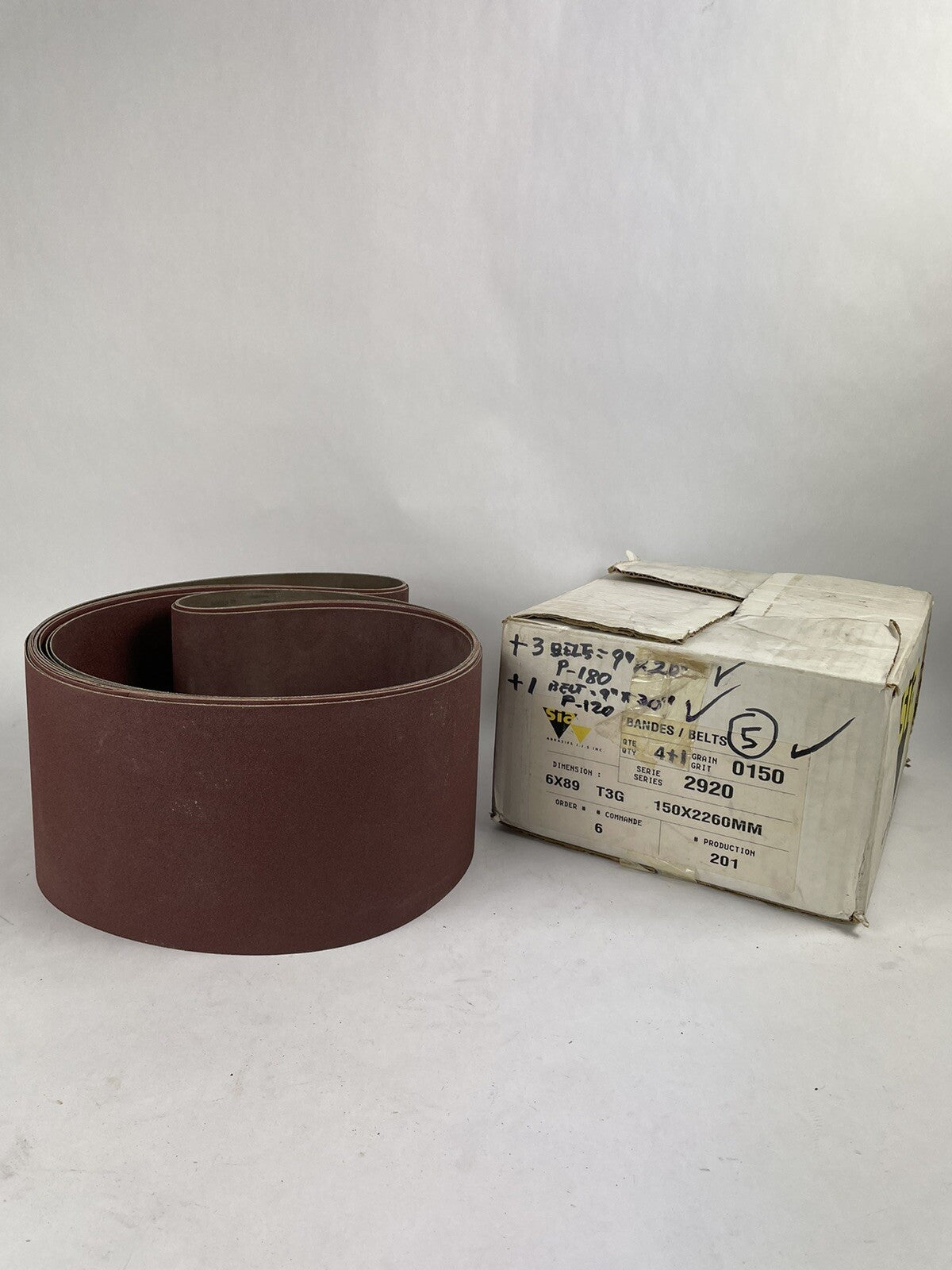 Lot of 4: SIA Sander Sleeve Belts 9" x 20" 150 Grit + 120 Grit