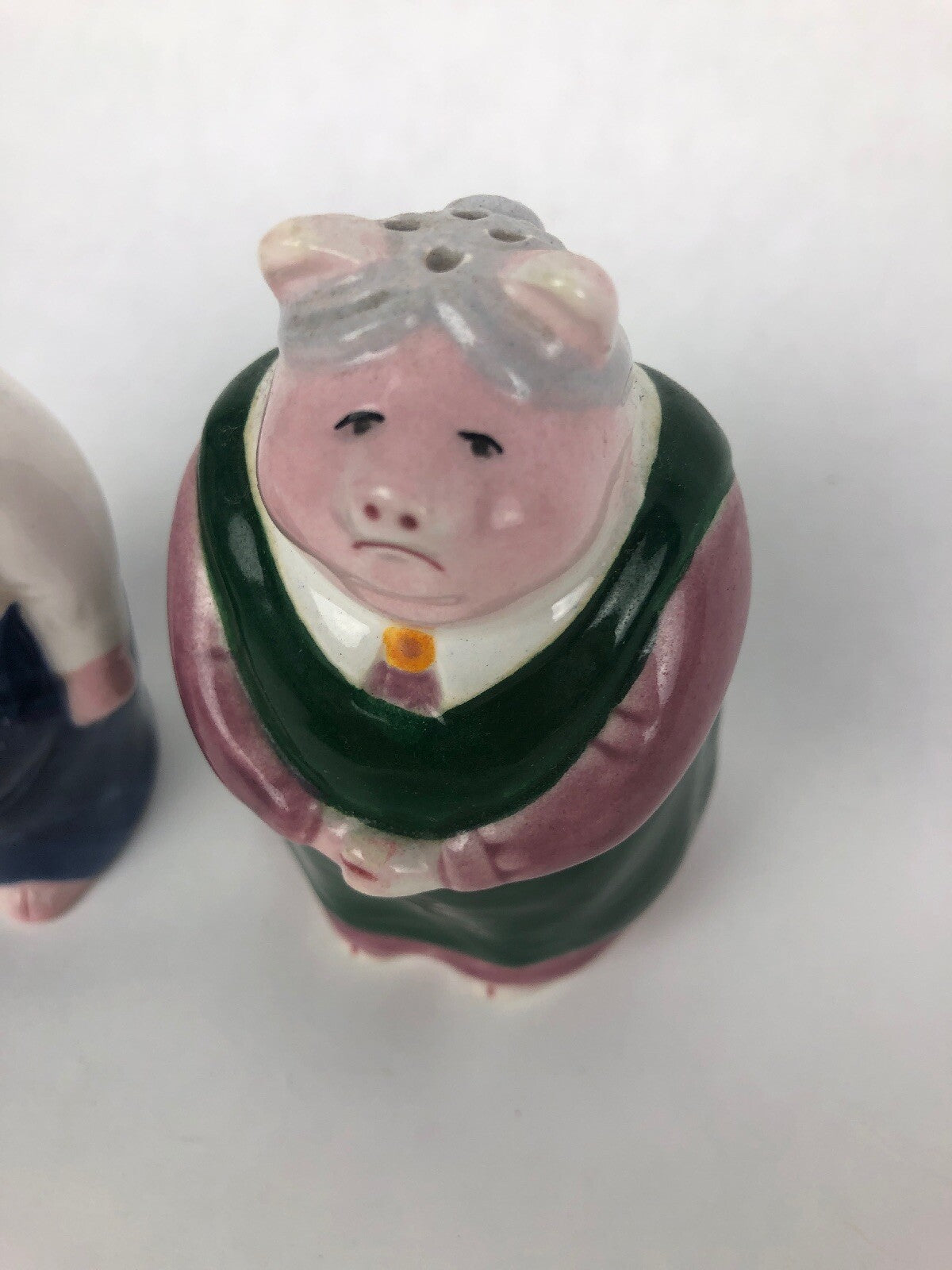 Vintage Farmer Salt and Pepper Shakers - Pigs Pig - American Gothic Portrait
