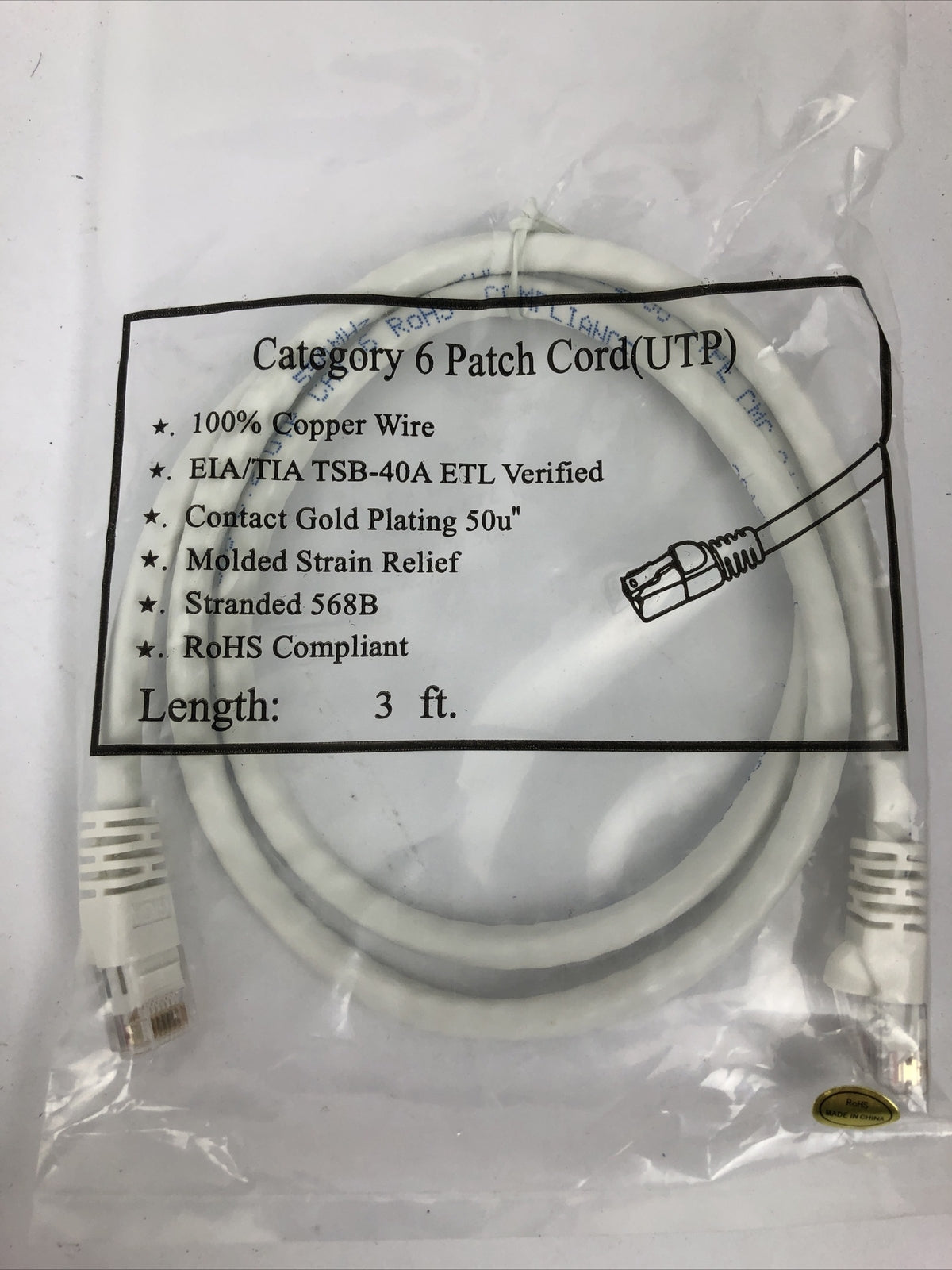 (10) CAT6 ETHERNET PATCH CABLE 3FT WHITE CATEGORY 6 ROUTER CORD 3' SNAGLESS UTP