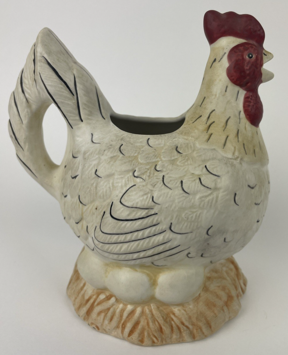 Sakura Warren Kimble Chicken Hen CREAMER Creme Dish Hand Painted 5.75" Tall