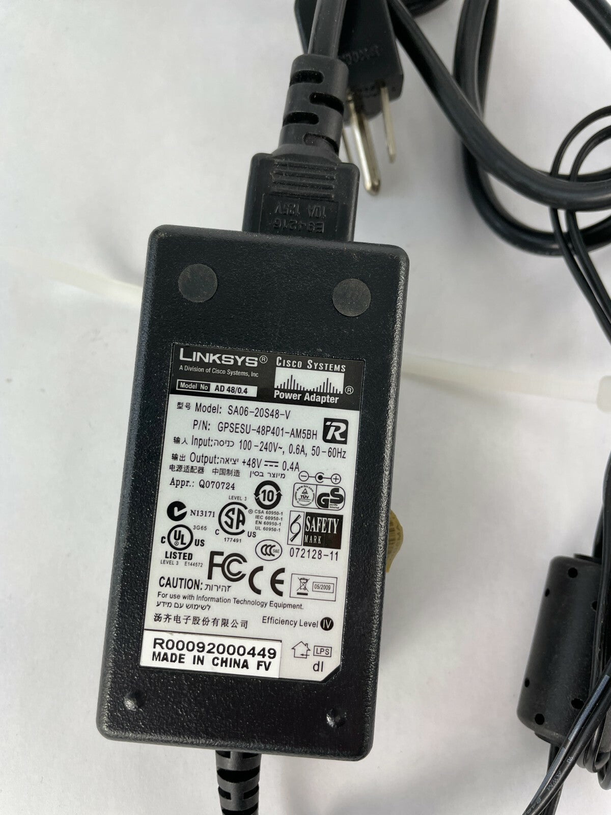 Genuine Linksys Adapter SA06-20S48-V Output 48 V 0.4 A Power Supply Adapter A80