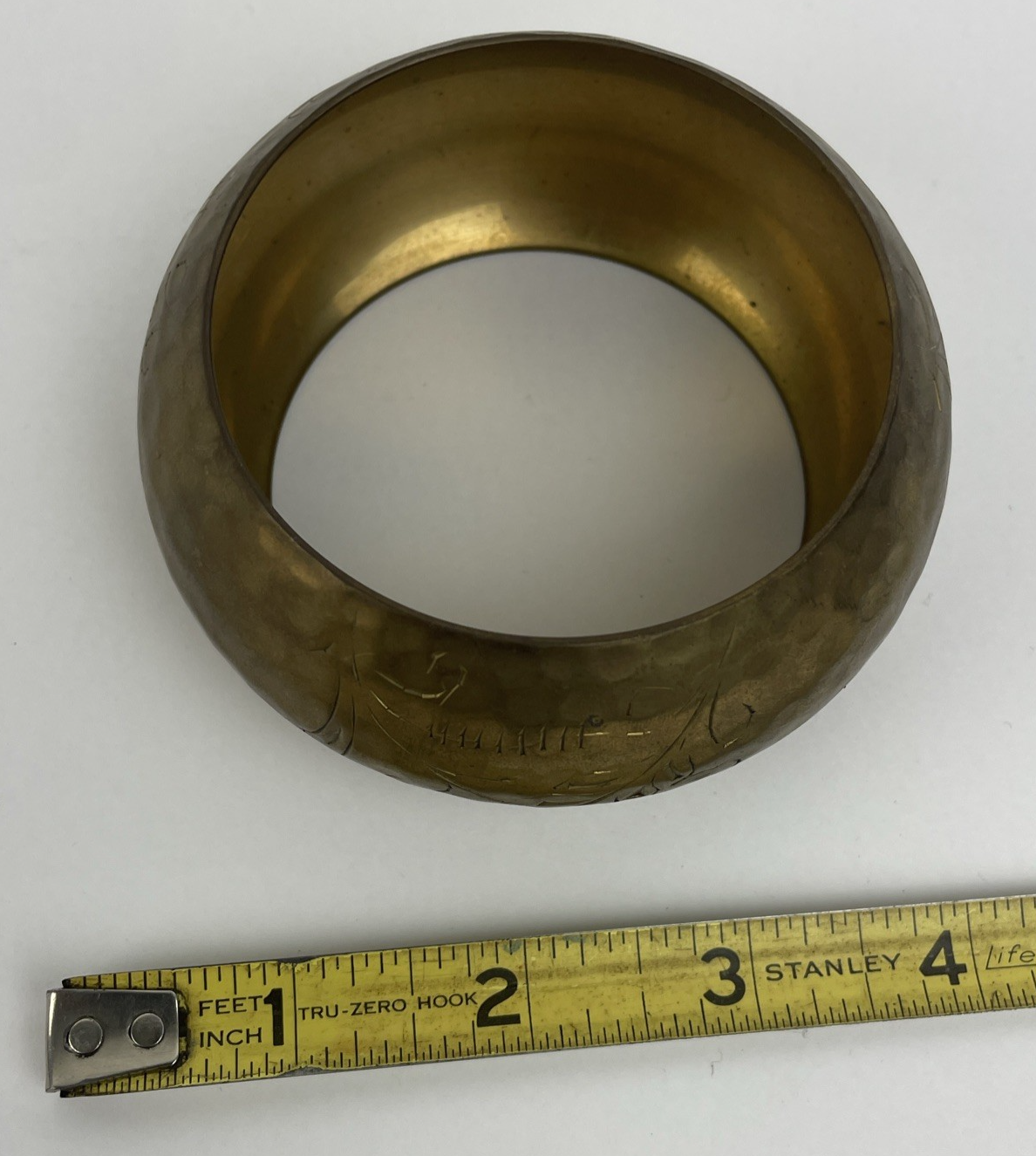 Floral Etched Brass Wide Chunky Large Hammered Bohemian Women’s Bangle Bracelet