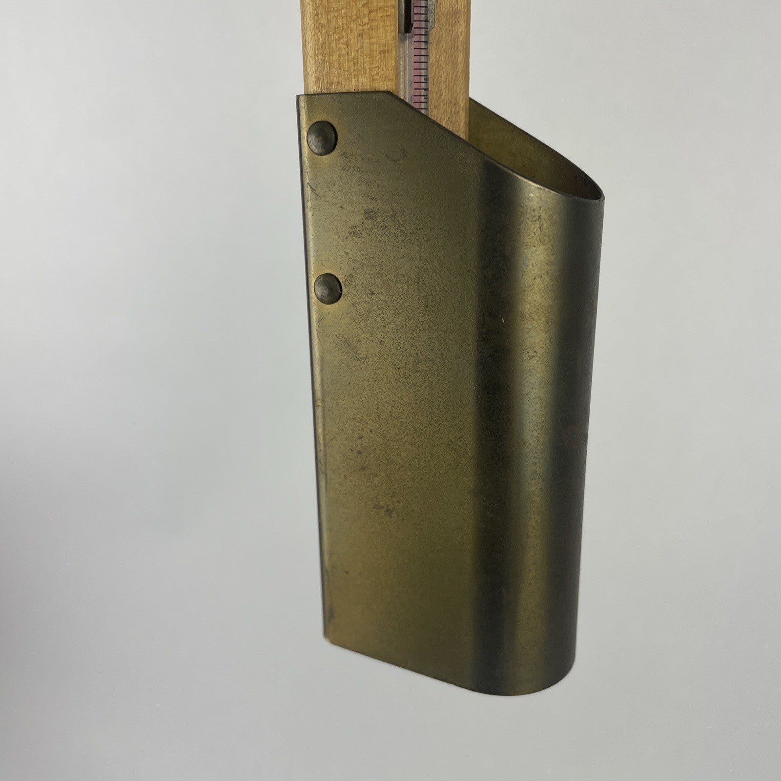 Vintage Brass ASTM Tank Gauging Woodback Cup Case Tank Thermometer
