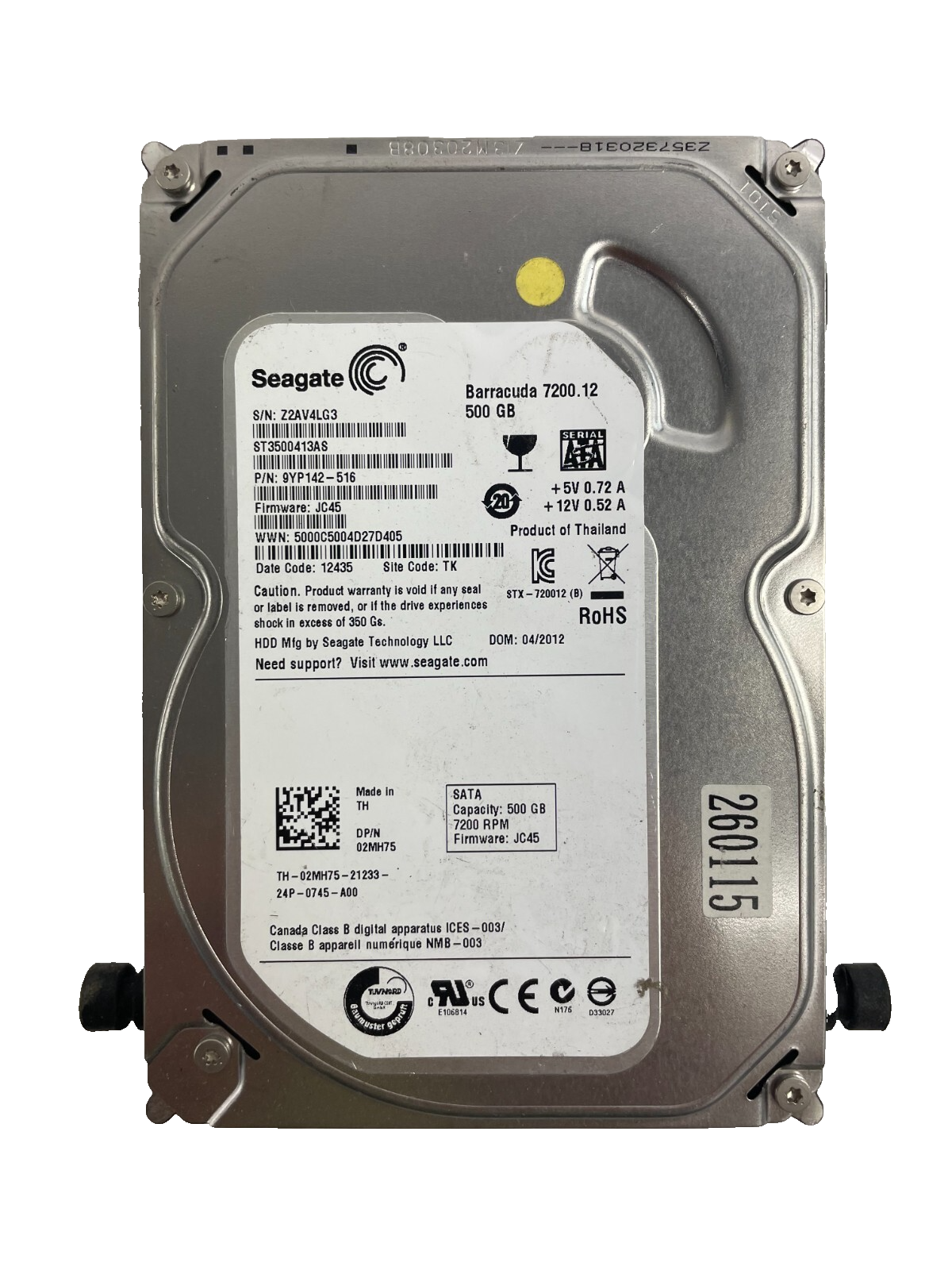 Seagate Barracuda 7200. 12 500 GB Model ST3500413AS  SATA Hard Drive Cache 16MB
