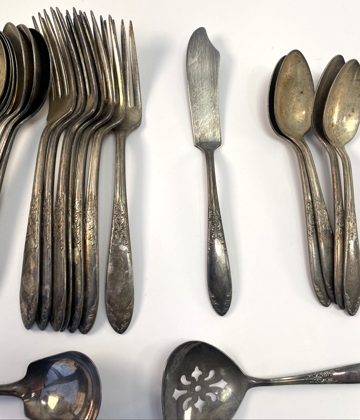 Vintage National Silver Silverplate Royal Pattern Needs TLC 33 Pc Lot