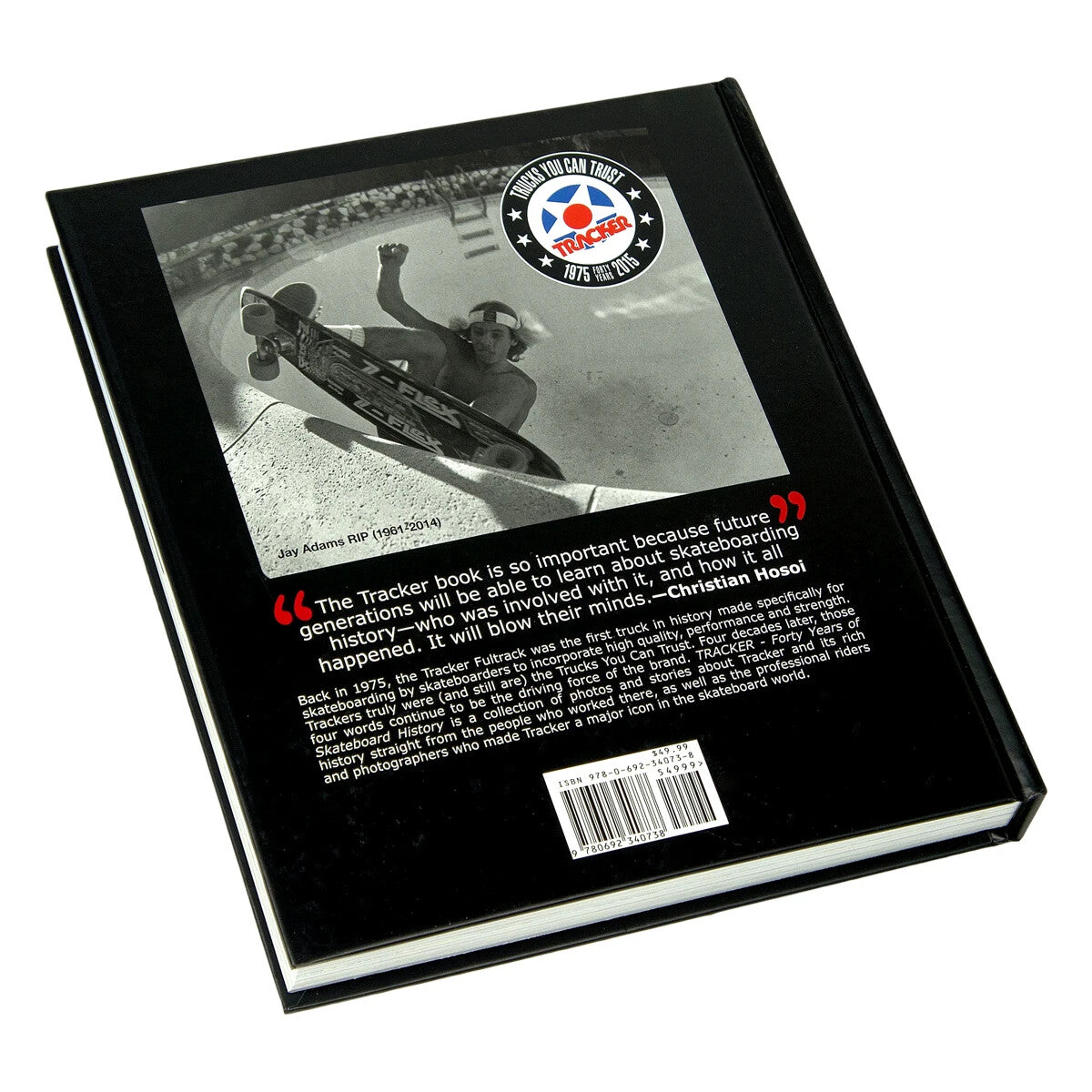 Vintage Tracker Trucks Forty Years of Skateboard History collectors book featuring archival photos and the history of the iconic skateboard brand.