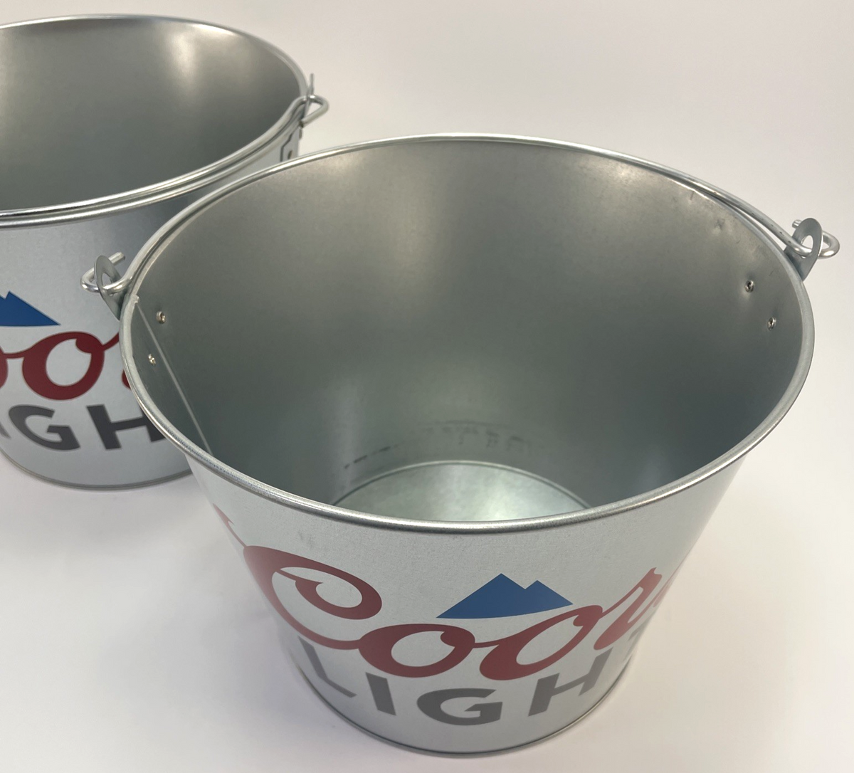 2 x Coors Light Mountains 5 Quart Metal Galvanized Ice Bucket Gray Old Label