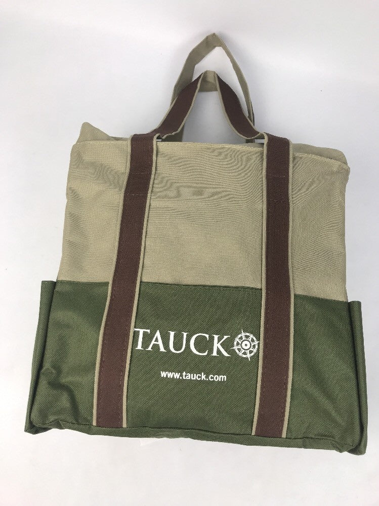 Tauck Tours Cloth Travel Bag Forrest Green Brown / Beige Zipper Beach Grocery Eu