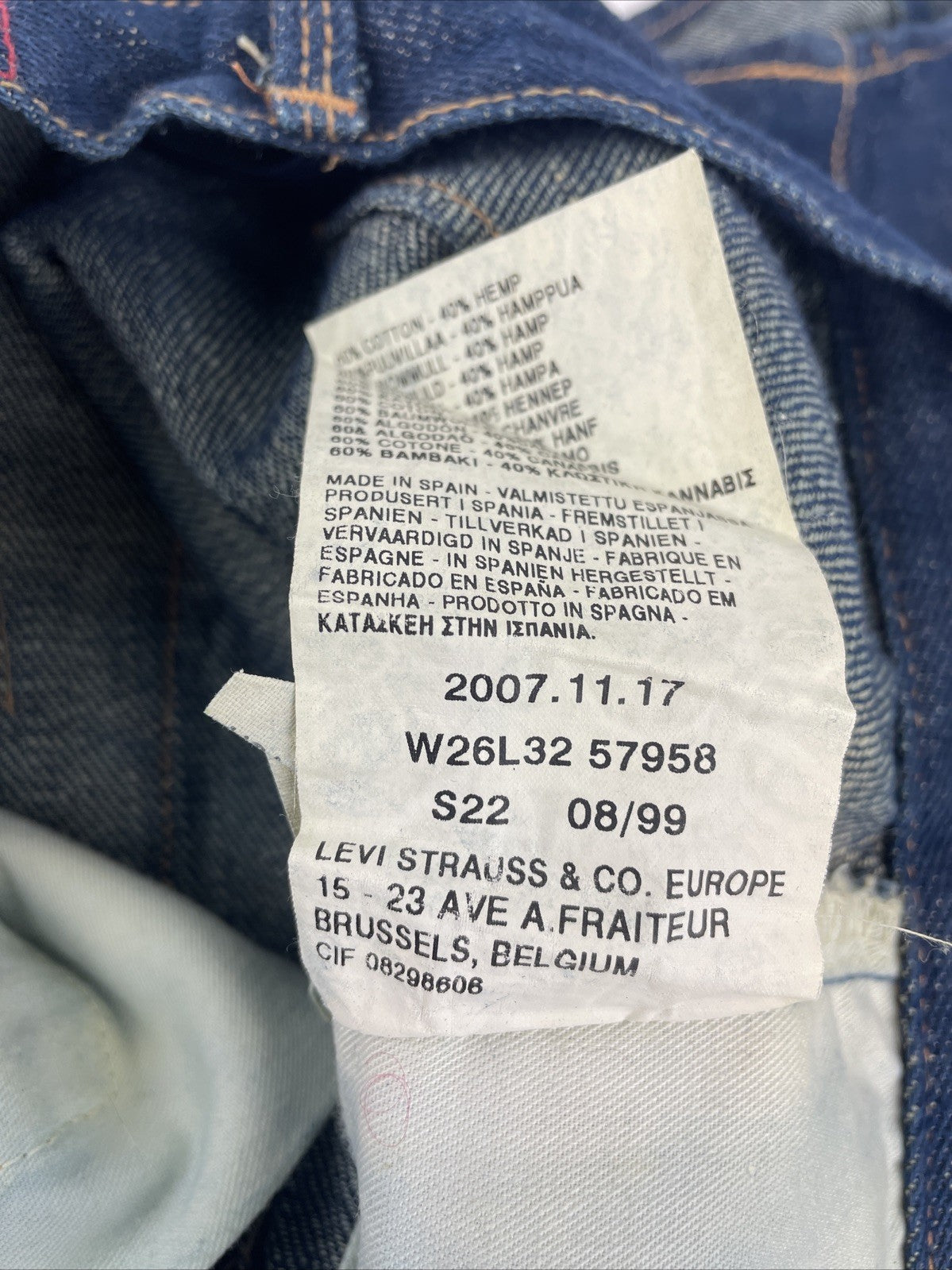 Vintage Levi's Hemp Cotton Jeans 26 x 32 USA Made Red Stencil Tag Dark Wash RARE