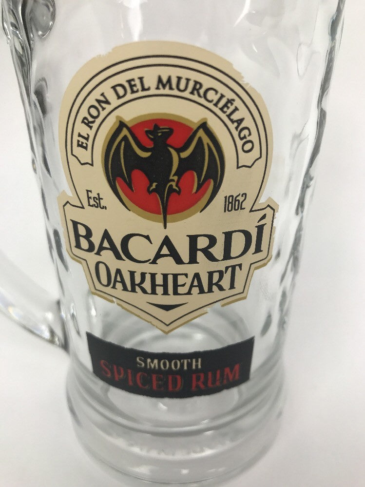 Smooth Spiced Rum Textured Glass Beer Stein Mug Bat Logo Bacardi Oakheart 