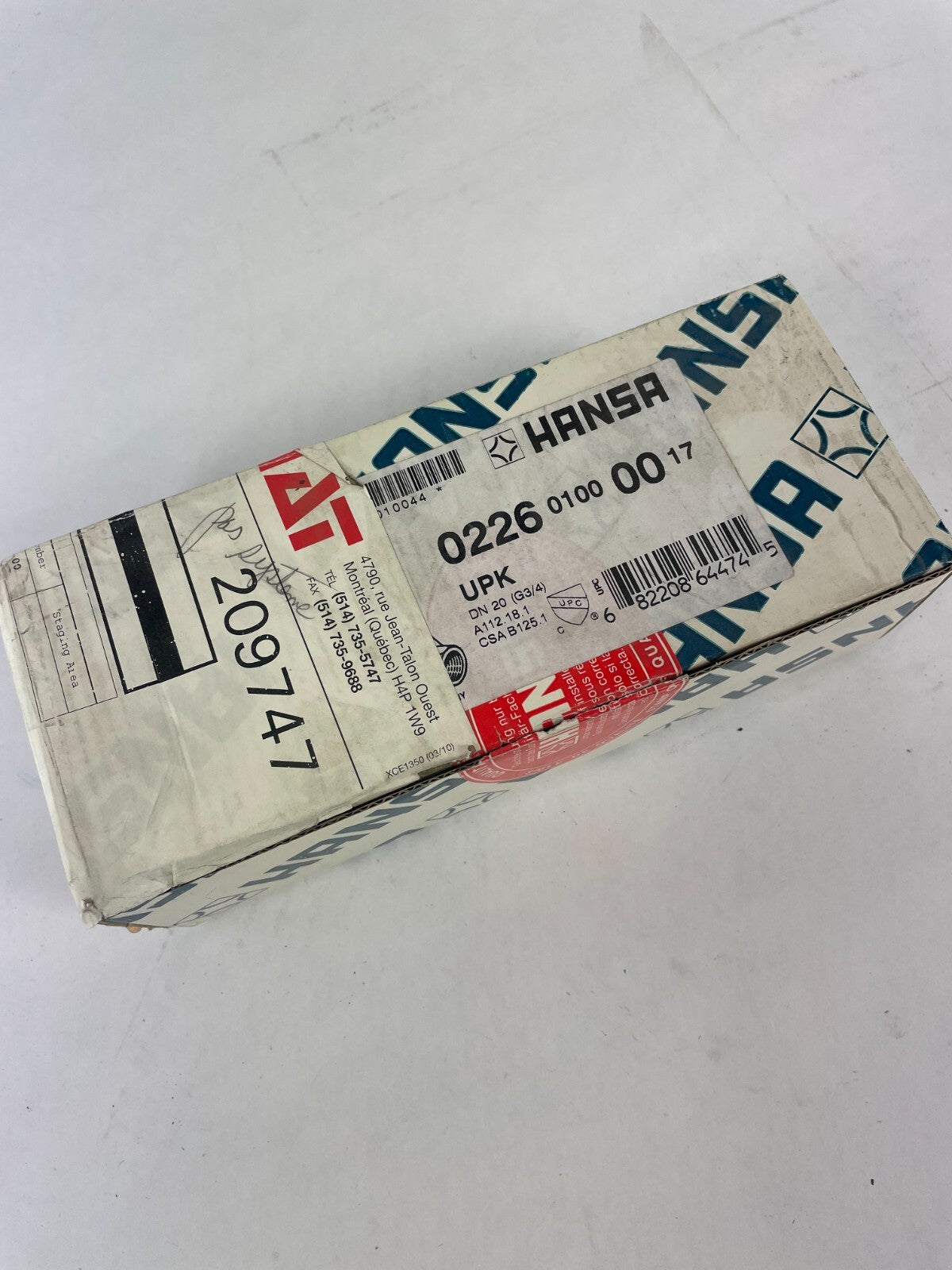 HANSA Volume Control 0226 0100 0017 3/4" FPS Volume Control Valve
