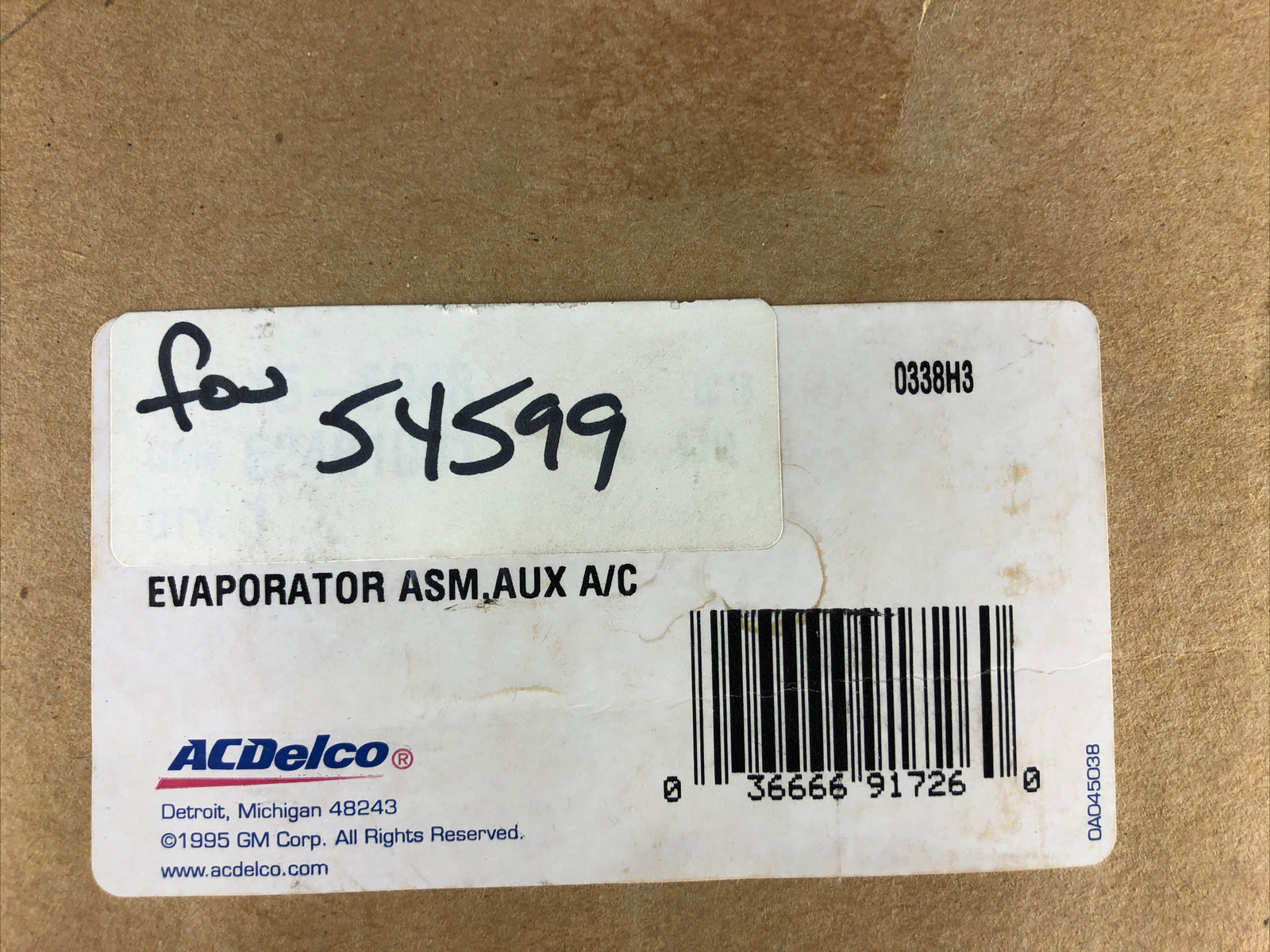 ACDelco 54599 auxiliary A/C evaporator core NOS