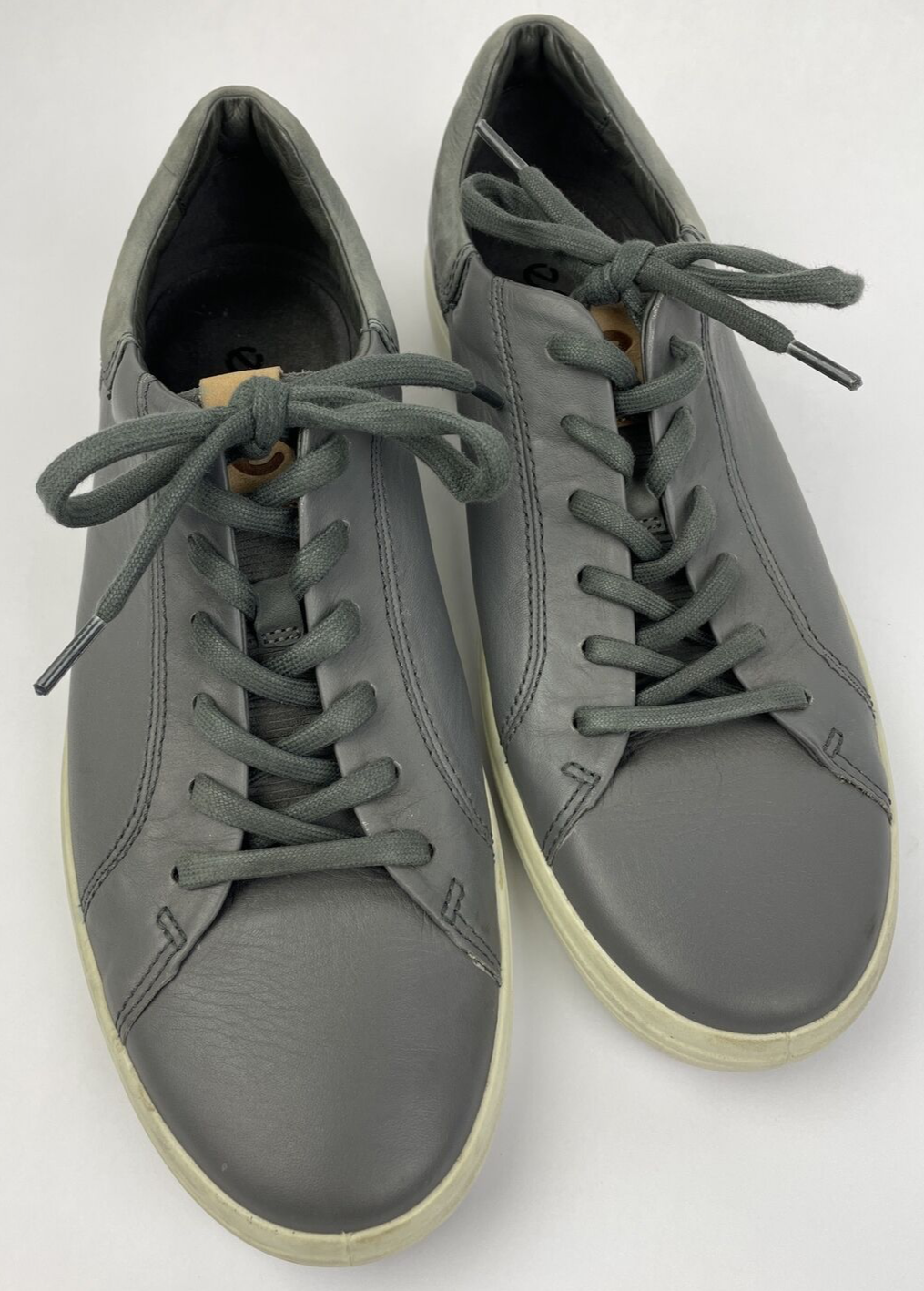 Men's 11 11.5 45 Ecco Soft 7 Urban Shoes Sneaker Gray Perforated Leather Lace-Up