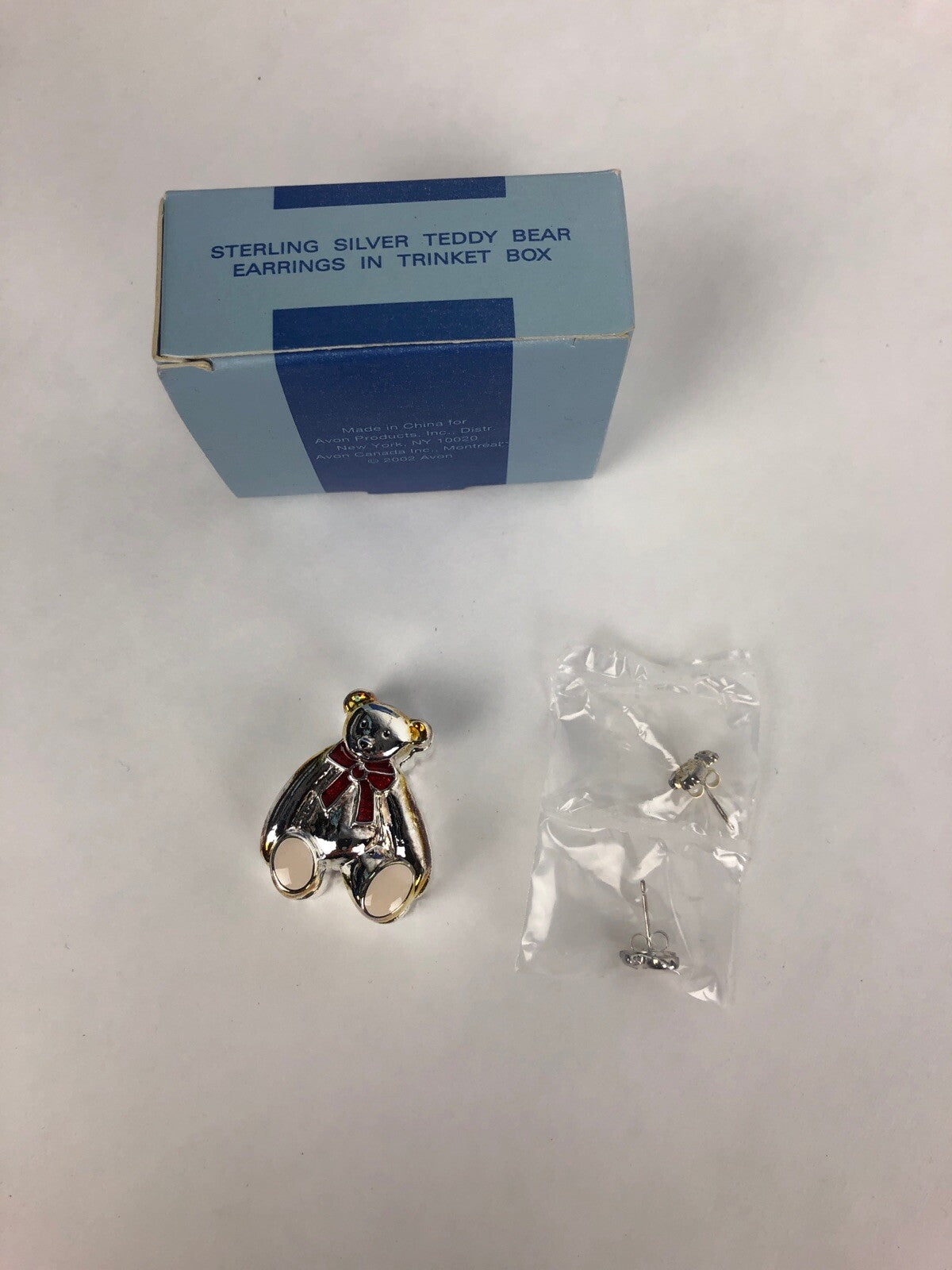 AVON Sterling Silver Teddy Bear Earrings In Trinket Box - Beautiful - FSTSHP