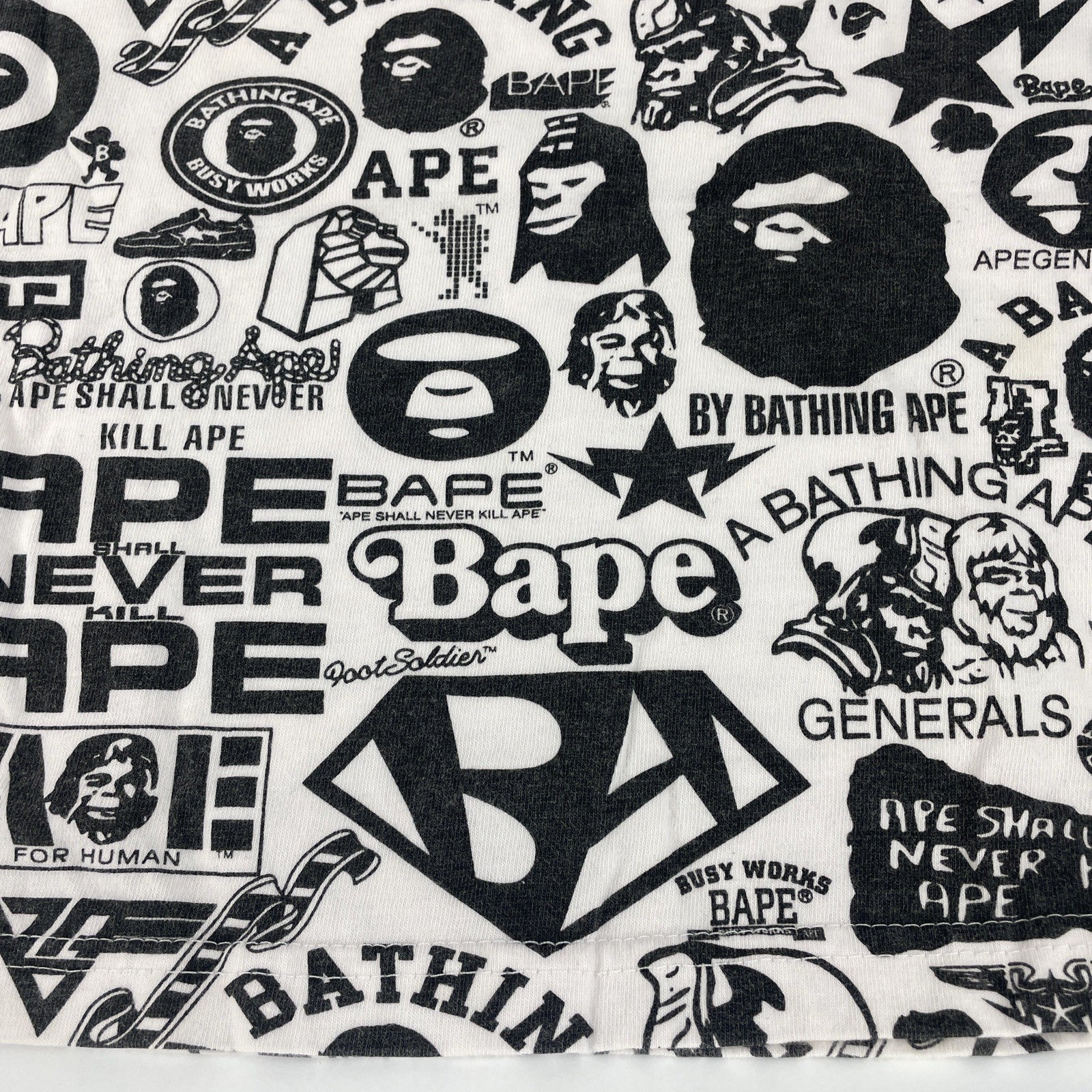 A Bathing Ape BAPE Men's All Over Graphic Logo Crew Neck Short Sleeve T-Shirt L