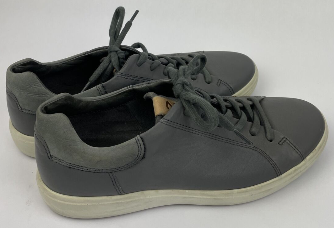 Men's 11 11.5 45 Ecco Soft 7 Urban Shoes Sneaker Gray Perforated Leather Lace-Up