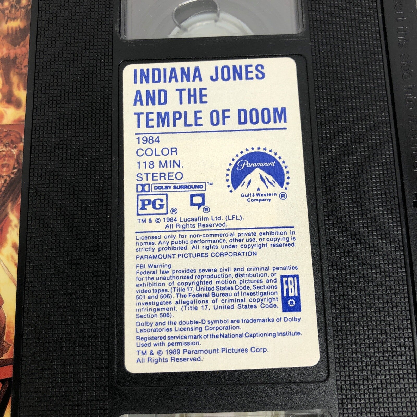 Indiana Jones and the Temple of Doom VHS Paramount Home Video Harrison Ford LOOK