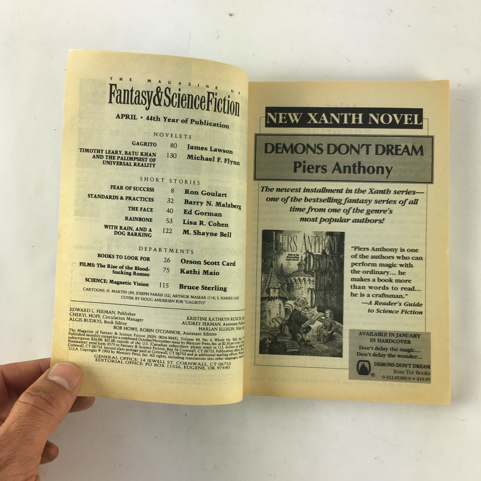 April Fantasy&Science Fiction Magazine Bruce Sterling Michael F.Flynn RonGoulart