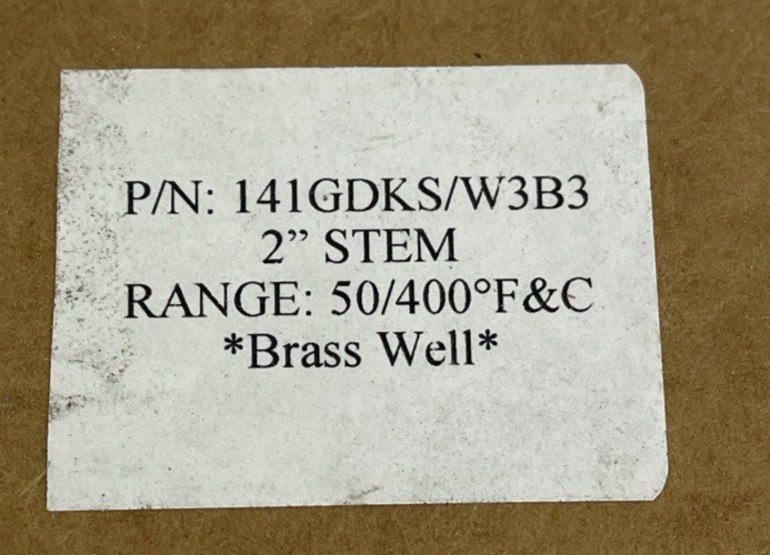 WEKSLER Thermometer Corp. 141GDKS/W3B3 50-400'F 2" STEM Brass Well NSMP
