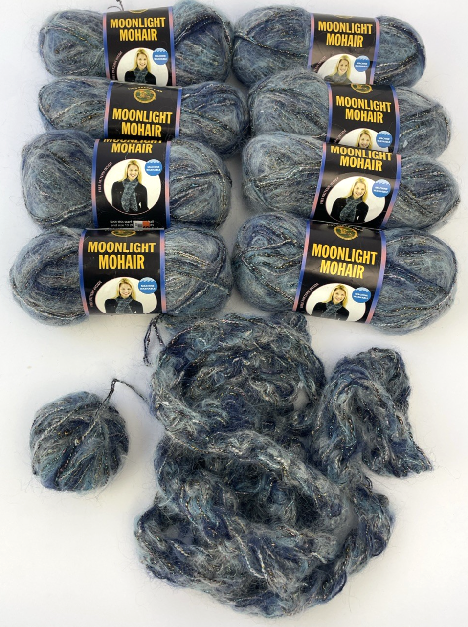Lot Of 8+  Lion Brand Moonlight Mohair discontinued #205 Glacier Bay 1 3/4 oz