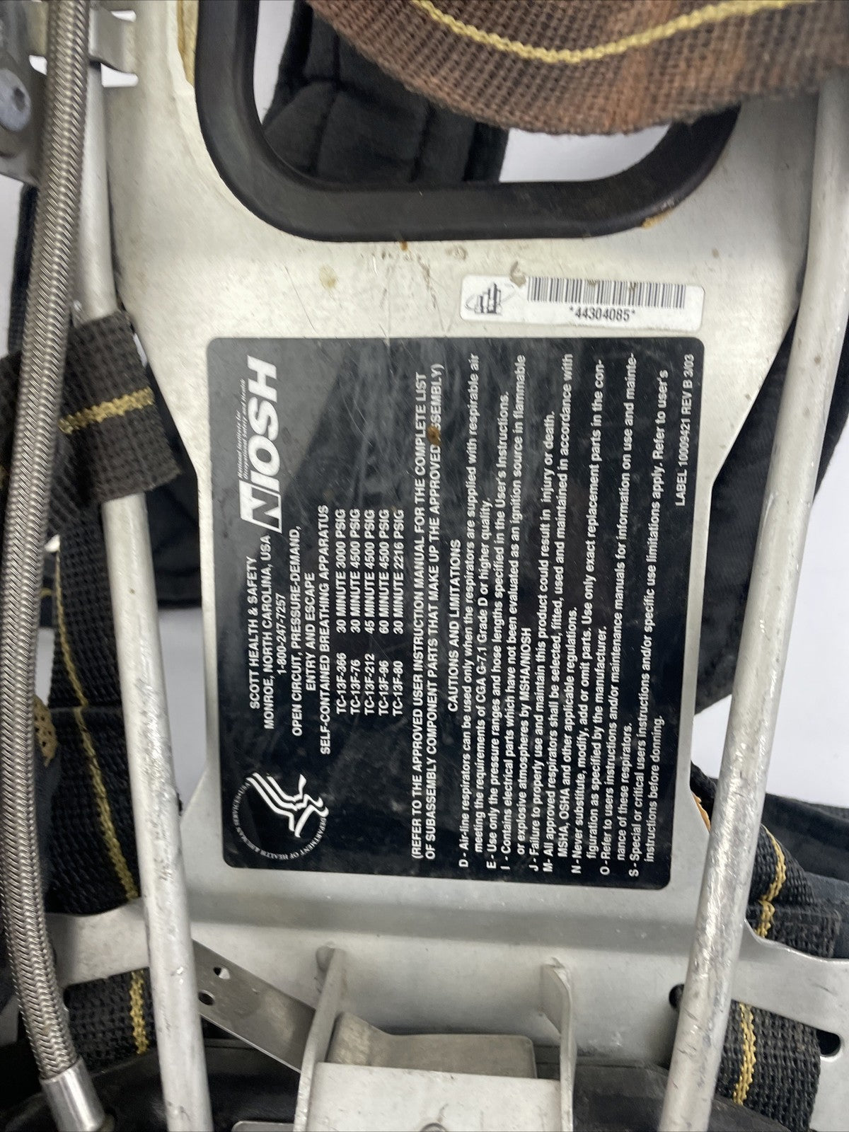 SCOTT SAFETY 4.5 4500 SCBA Air Pack Harness EZ-Flow Air Pak Plus with Sensor  i