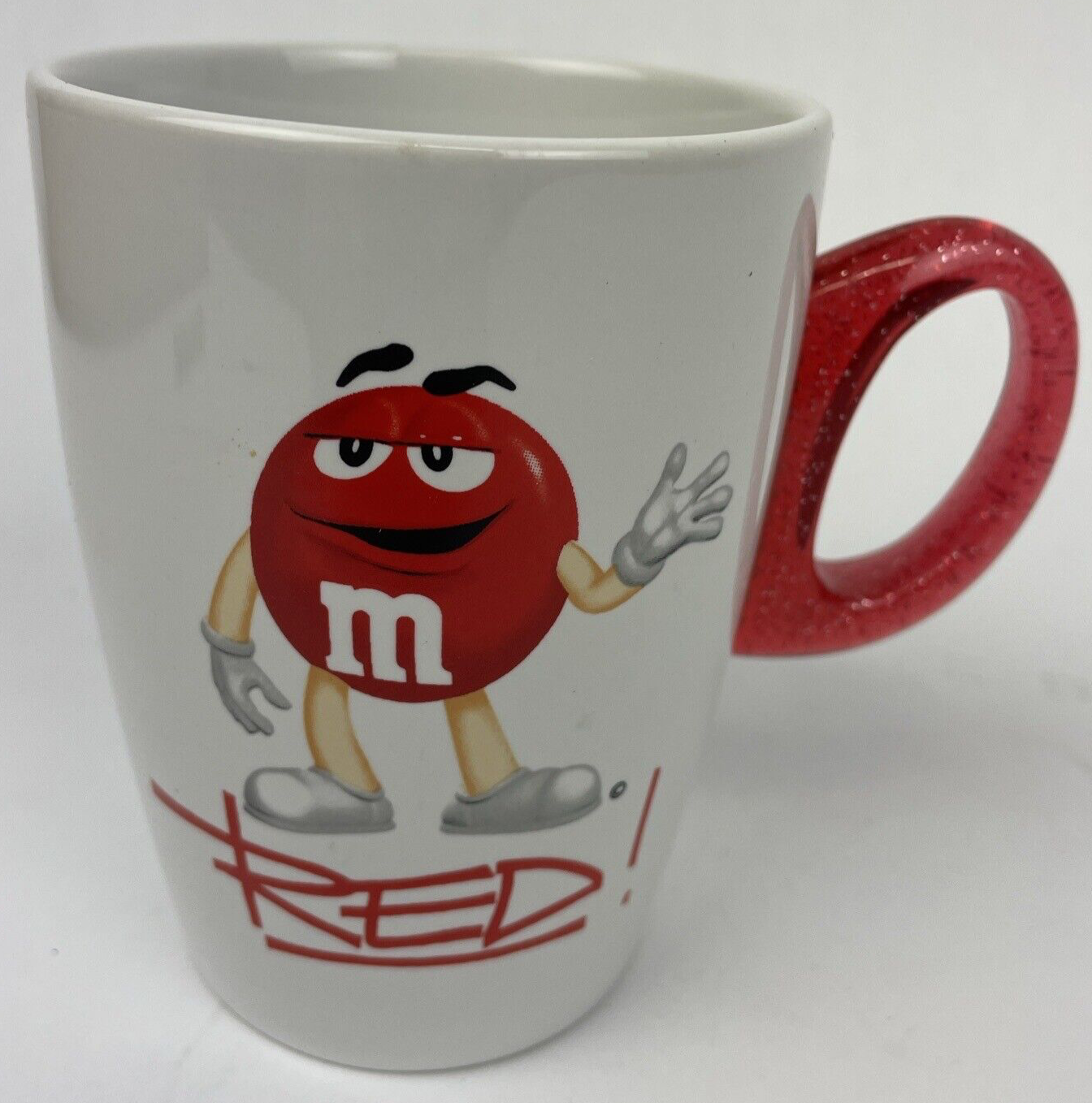 M&M’s World Red Character Ceramic Coffee Cocoa Mug Tea Cup 12oz Clear Red Handle