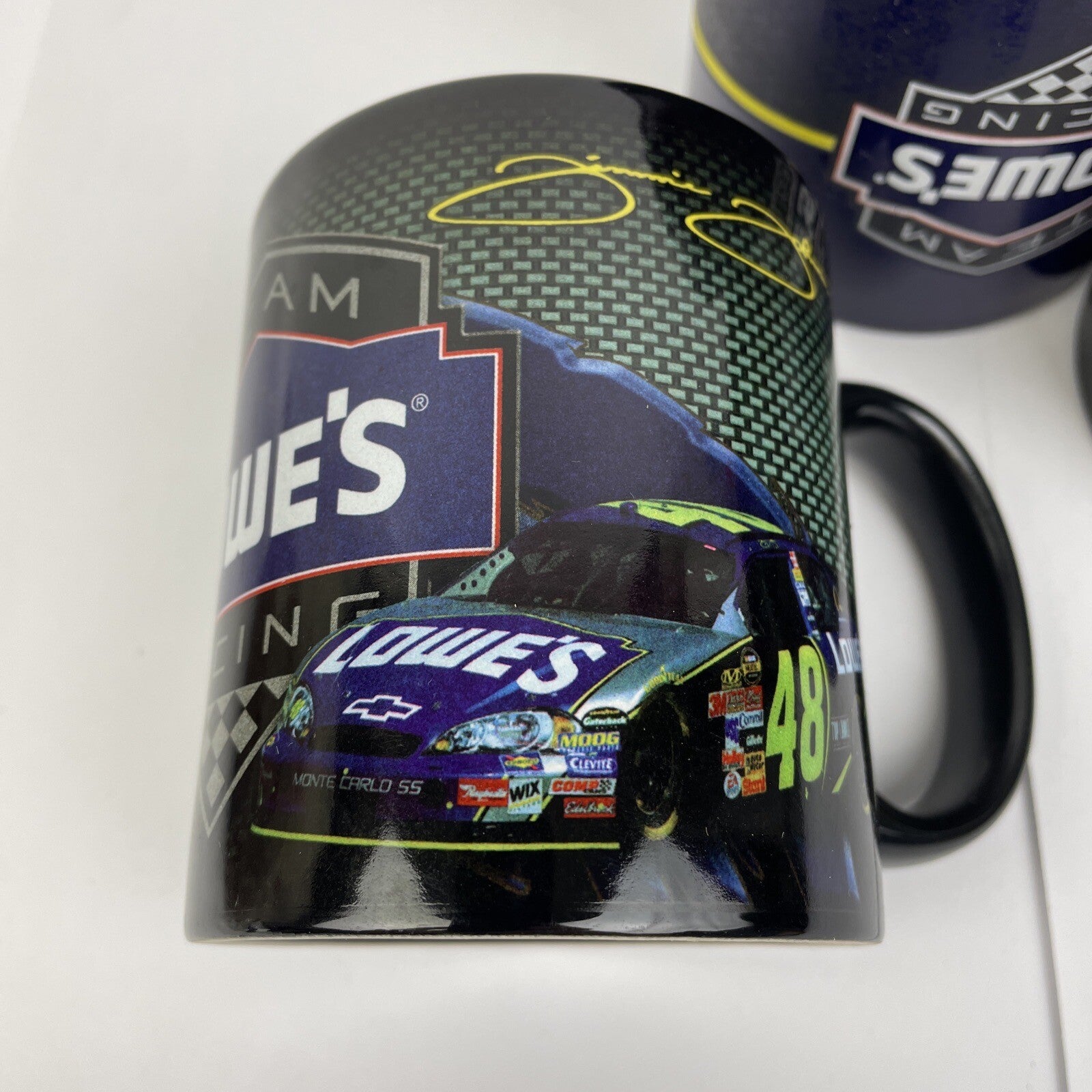 3 x NASCAR Jimmie Johnson #48 3D 12 oz. Coffee Mugs Blue Yellow Signature Racing