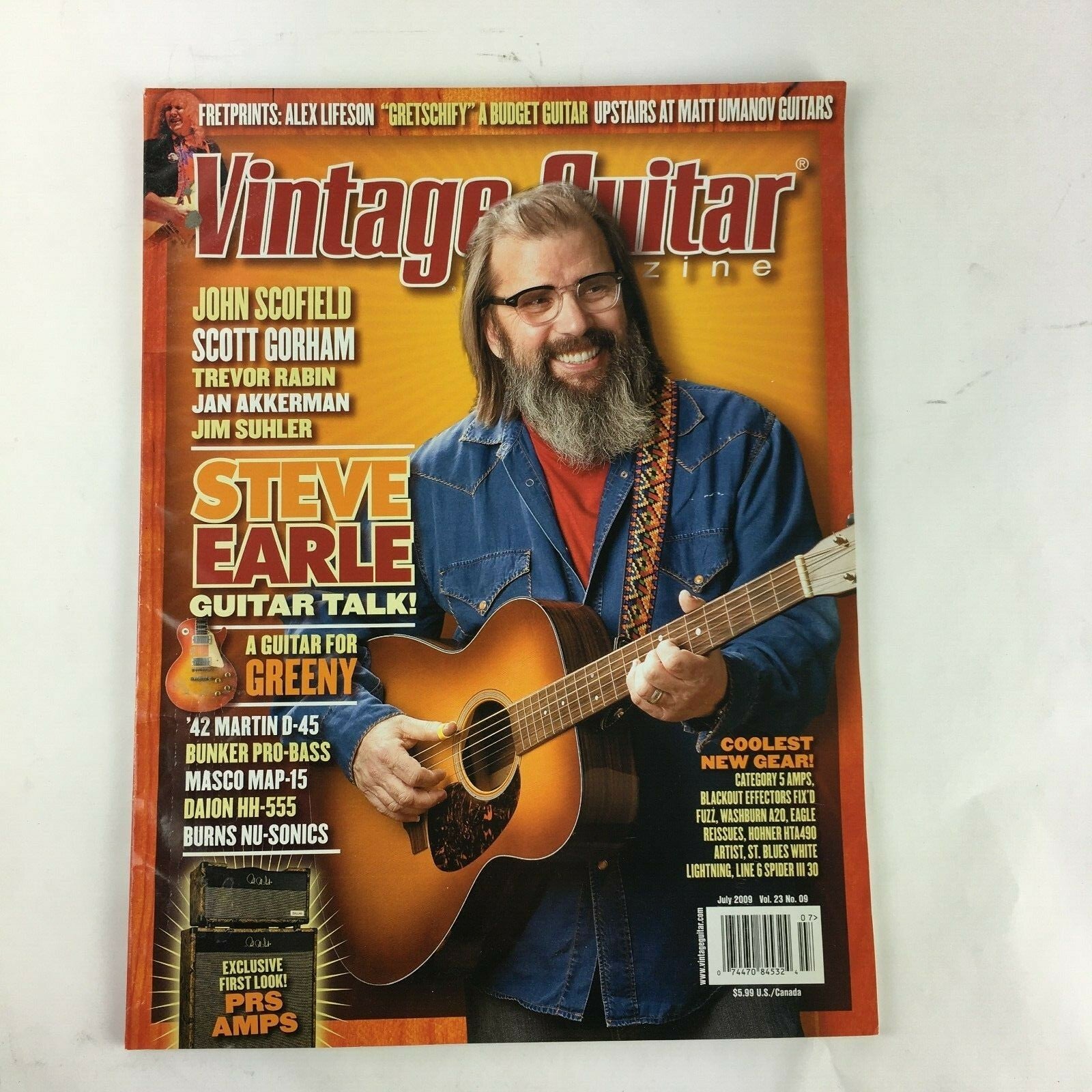 July 2009 Vintage Guitar Magazine Steve Earle John Scofield Scott Gorham Trevor