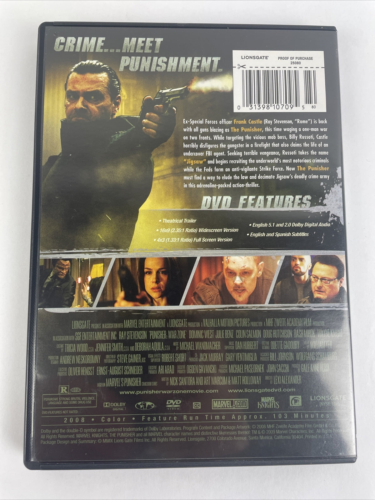 Marvel Knights Punisher : " War Zone " DVD Video Rated R - MINT DISC GUARANTEED
