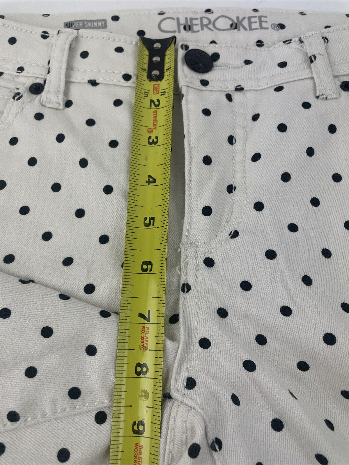 Cherokee Super Skinny Stretch White w Black Polka Dot Low Rise Jeans Women's