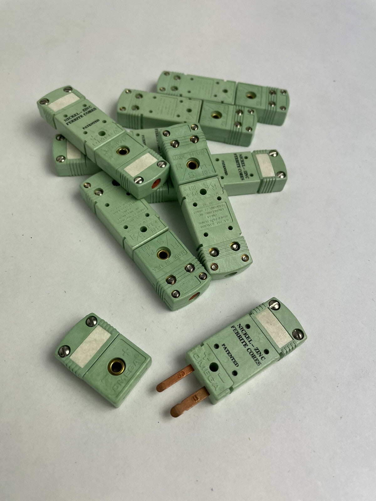 Lot of 8: OMEGA HMPW Series, MiniThermocouple Connector Male Female Zinc Ferrite
