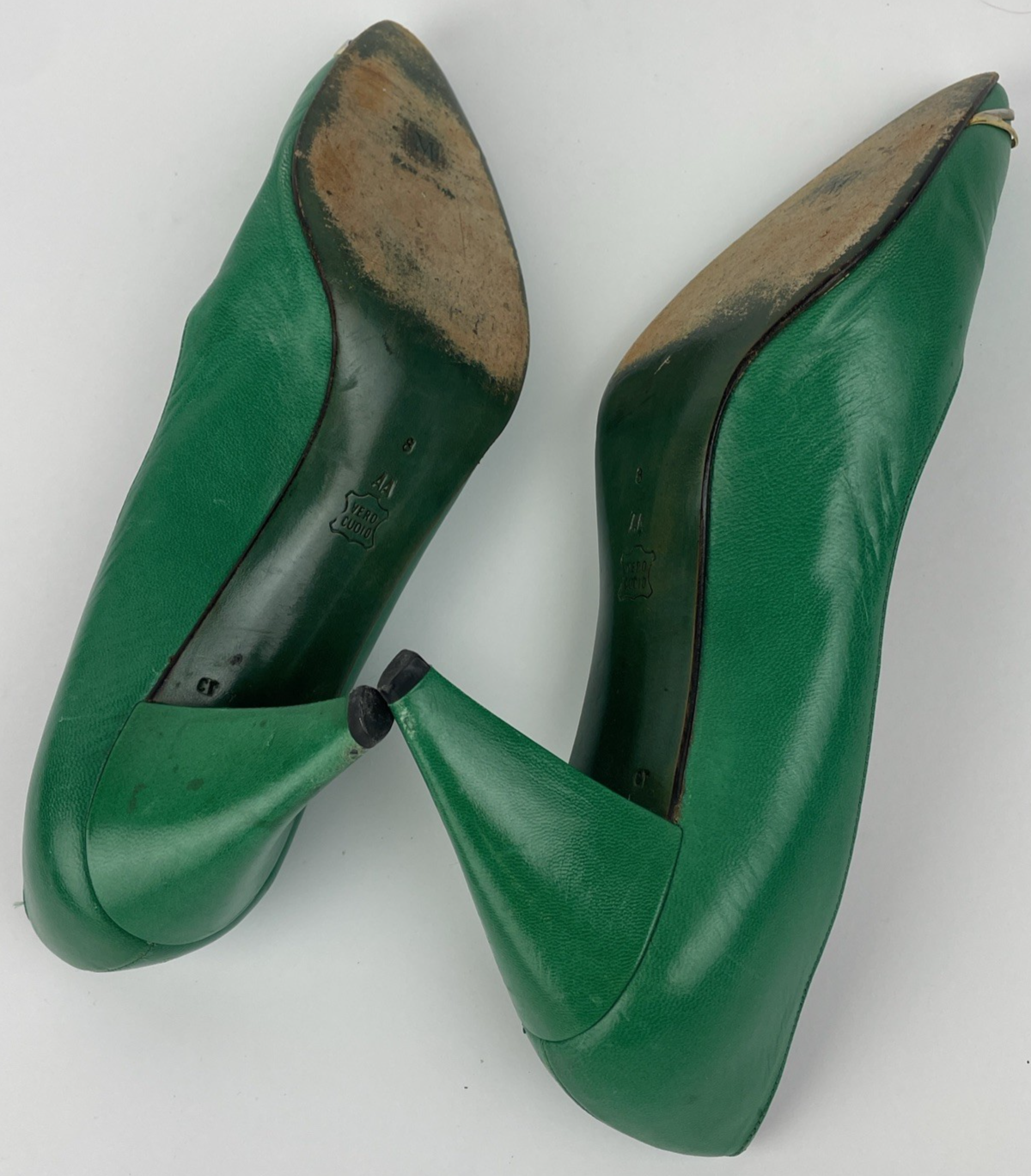 Bruno Magli Green With Gold Closed Toe Stiletto Pumps U.S. Sz 8 AA Made in Italy