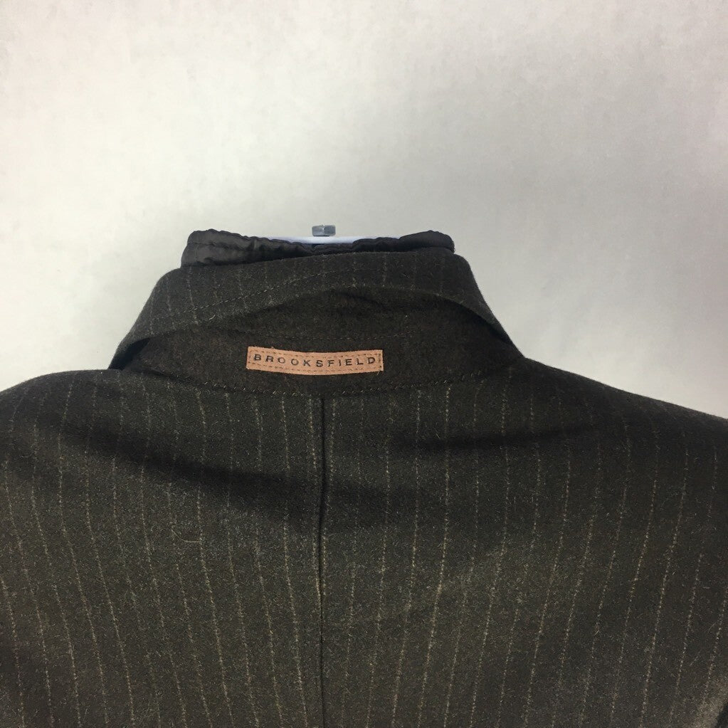 Brooksfield Mens Scoot Jacket Black Pinstripe Layered Puffer 100% Wool Italy 44