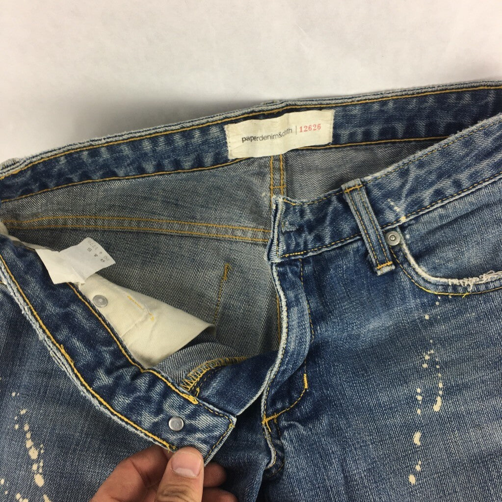 Paper Denim & Cloth Womens Ripper Jeans Blue Paint Splatter Distressed Cotton 26