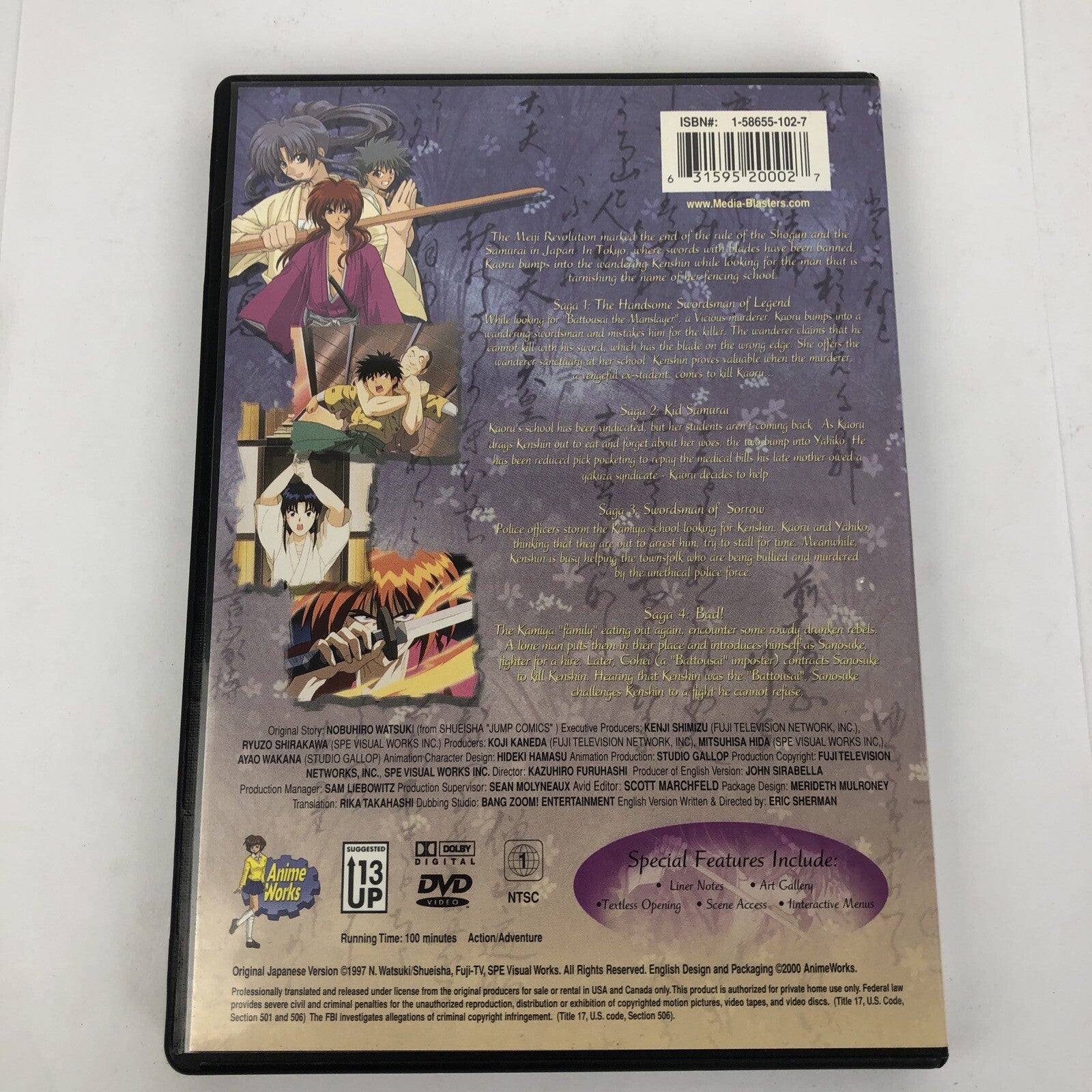 Rurouni Kenshin Wandering Samurai The Legendary Swordsman (Dvd Video) MINT COND.