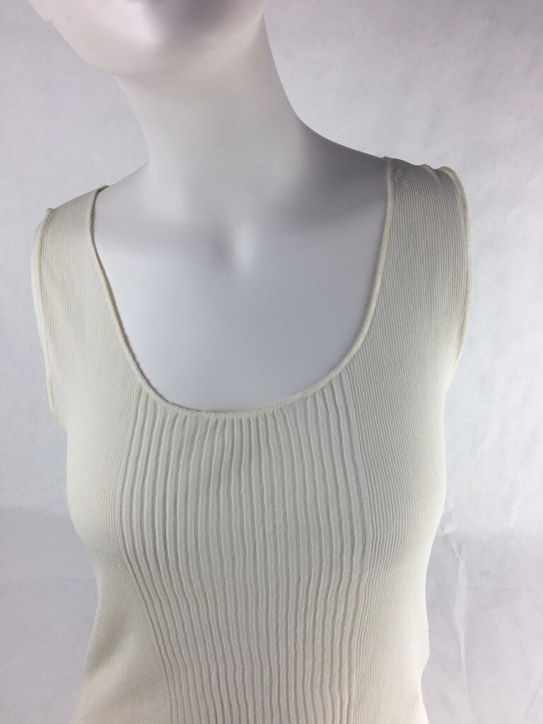Majestic Womens Tank Top Ivory Scoop Neck Ribbed Blouse 1