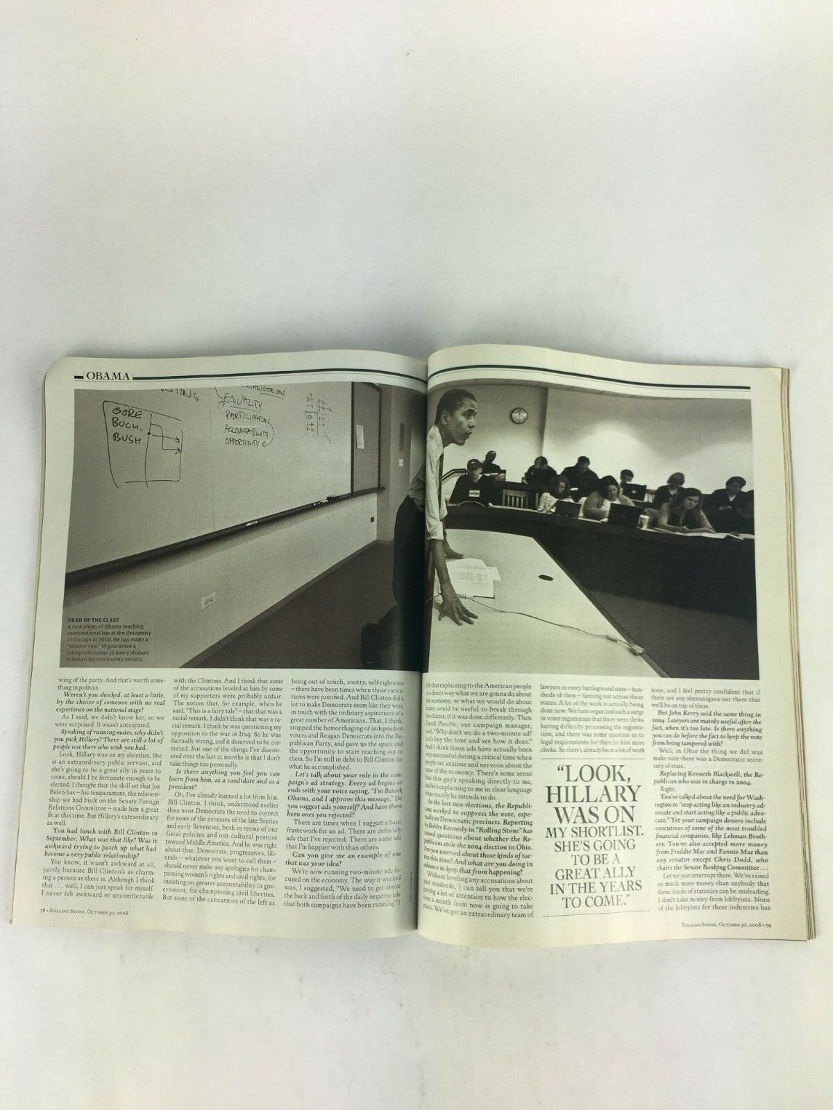 October 2008 RollingStone Magazine Barack Obama School of Rock Death of a Genius