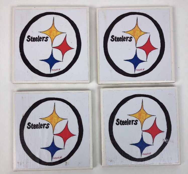  Very Rare Fast ShipPittsburgh Steelers NFL Folk Art Ceramic - Set of 4 Coasters